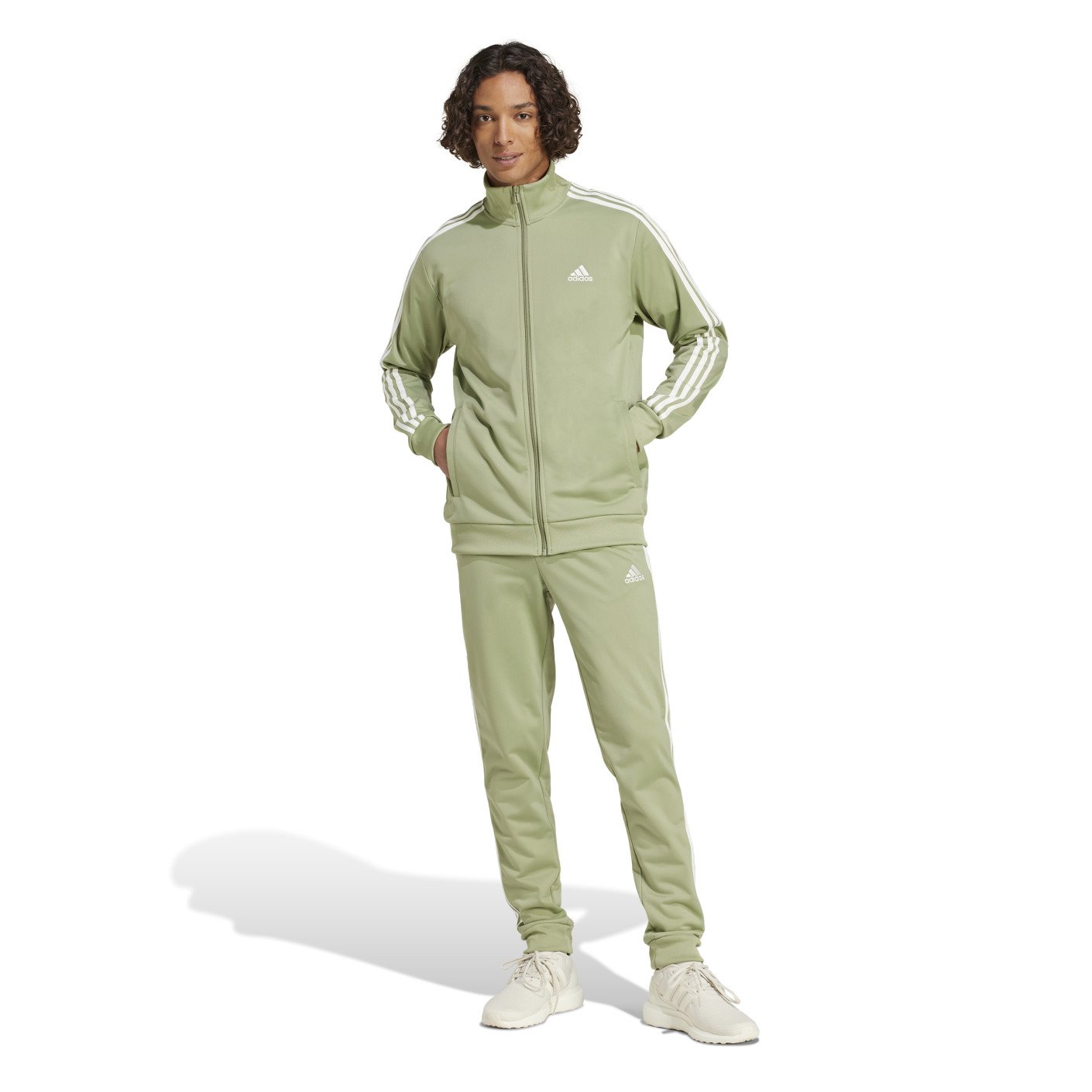 adidas Basic 3-Stripes Tricot Survêtement Full-Zip Vert Olive Blanc