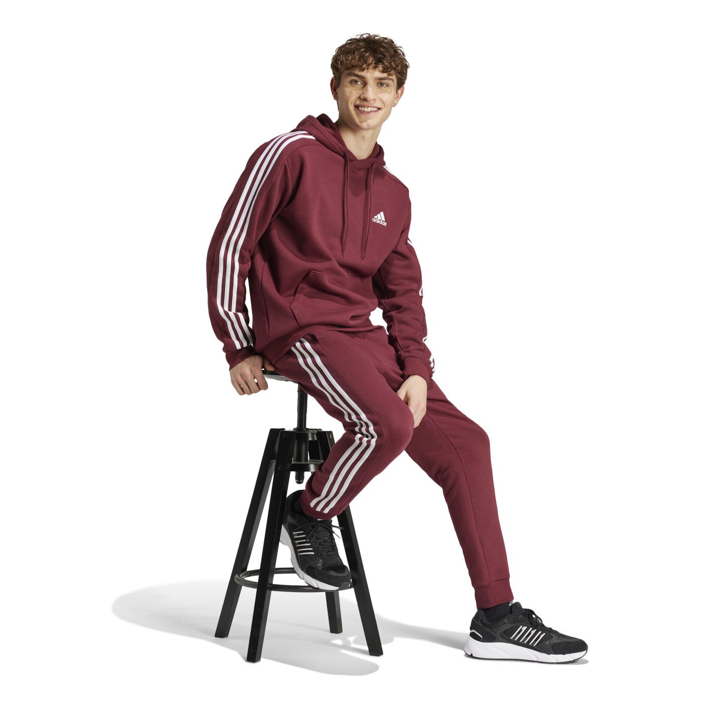 adidas Essentials Fleece Survêtement de Jogging à Capuche Bordeaux Blanc