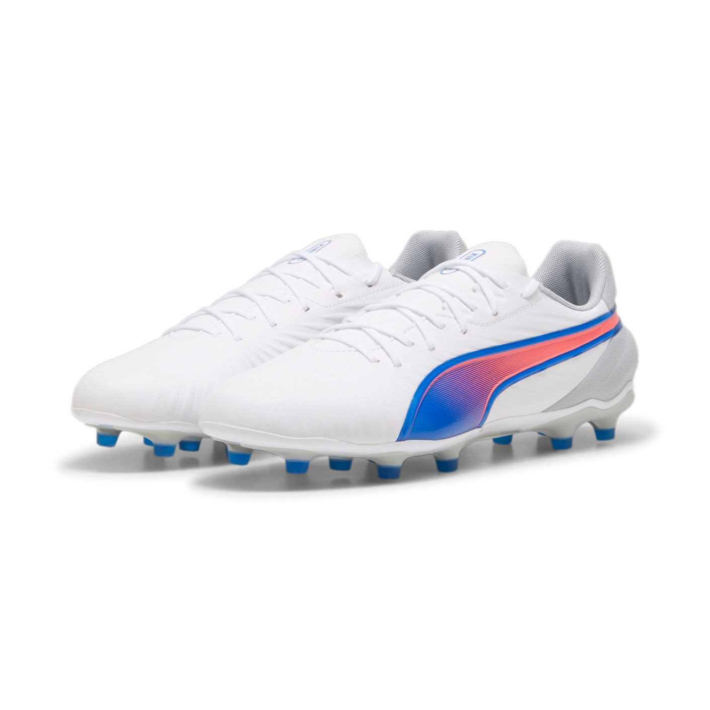 PUMA King Match Gazon Naturel Gazon Artificiel Chaussures de Foot (MG) Blanc Bleu Rose Clair