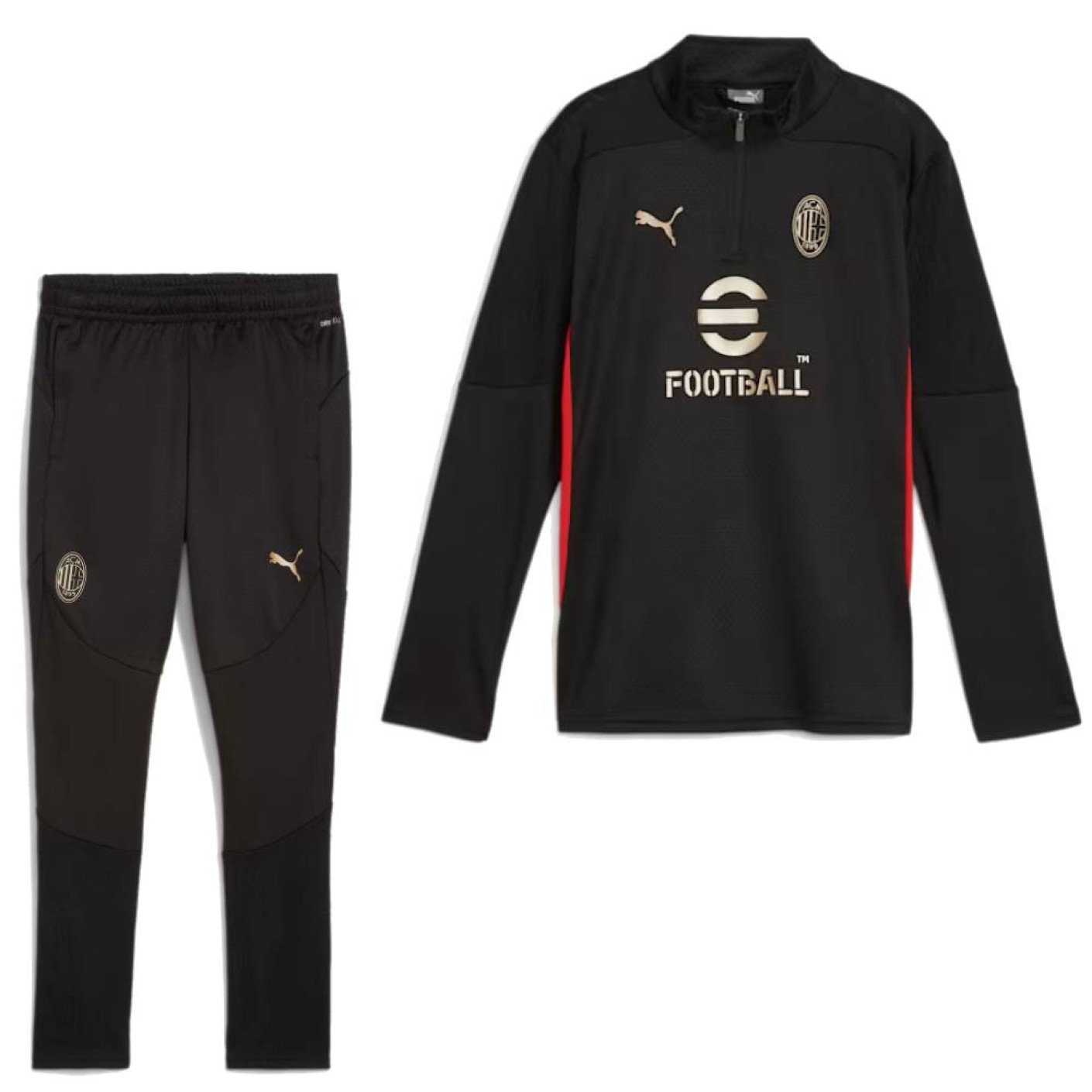 PUMA AC Milan Survêtement 1/4 Zip 2024-2025 Enfants Noir Rouge Doré