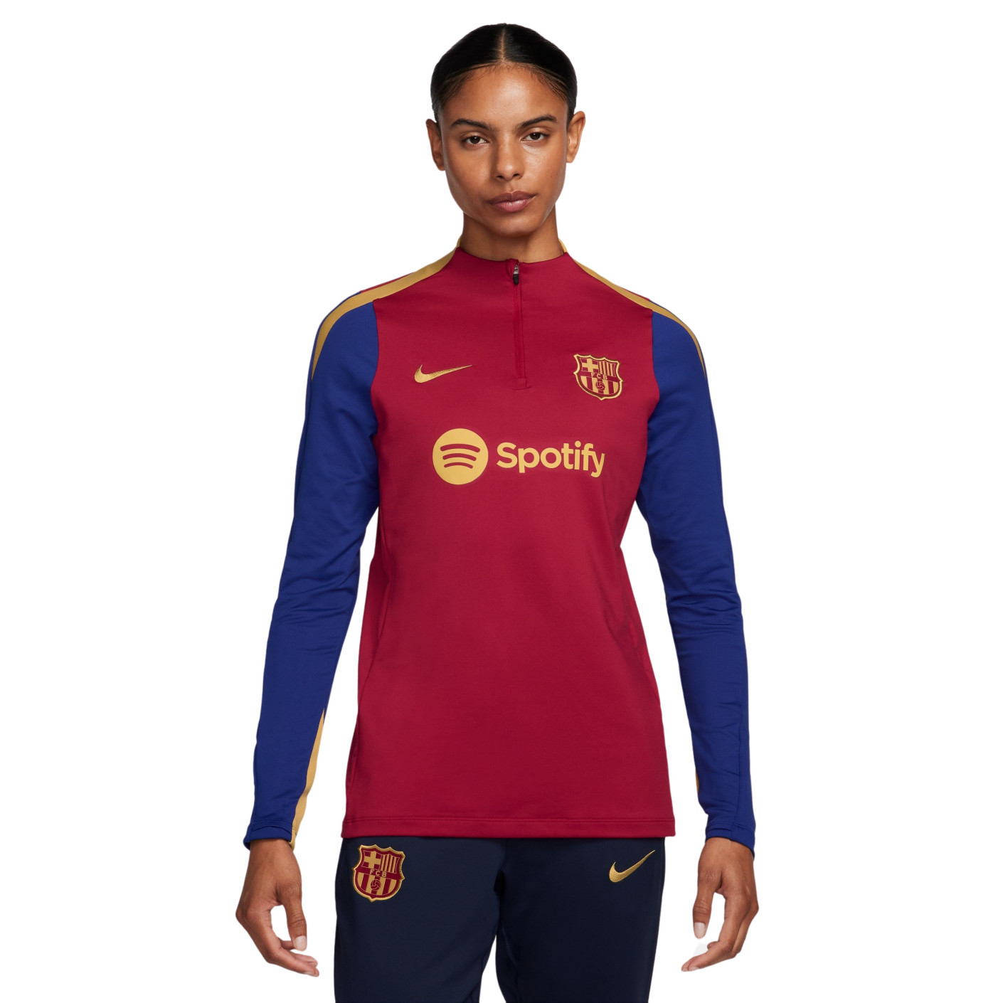 Nike FC Barcelona Strike Trainingstrui 1/4-Zip 2023-2024 Dames Bordeauxrood Donkerblauw Goud