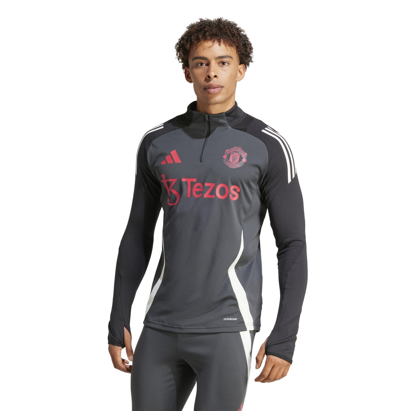 adidas Manchester United Trainingstrui 1/4-Zip Europees 2024-2025 Donkergrijs Zwart Rood Wit