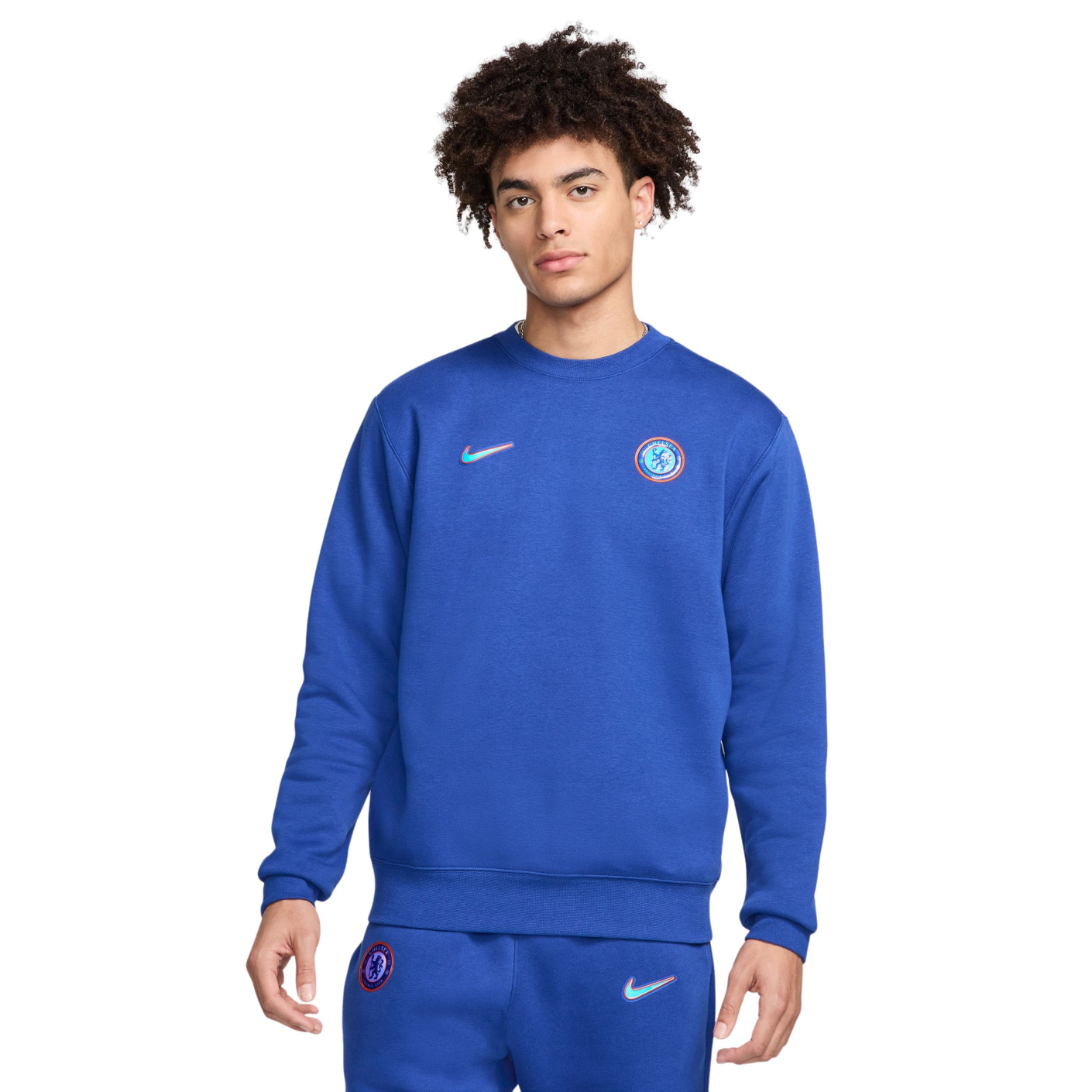 Nike Chelsea Club Crew Sweater 2024-2025 Blauw Lichtblauw Oranje