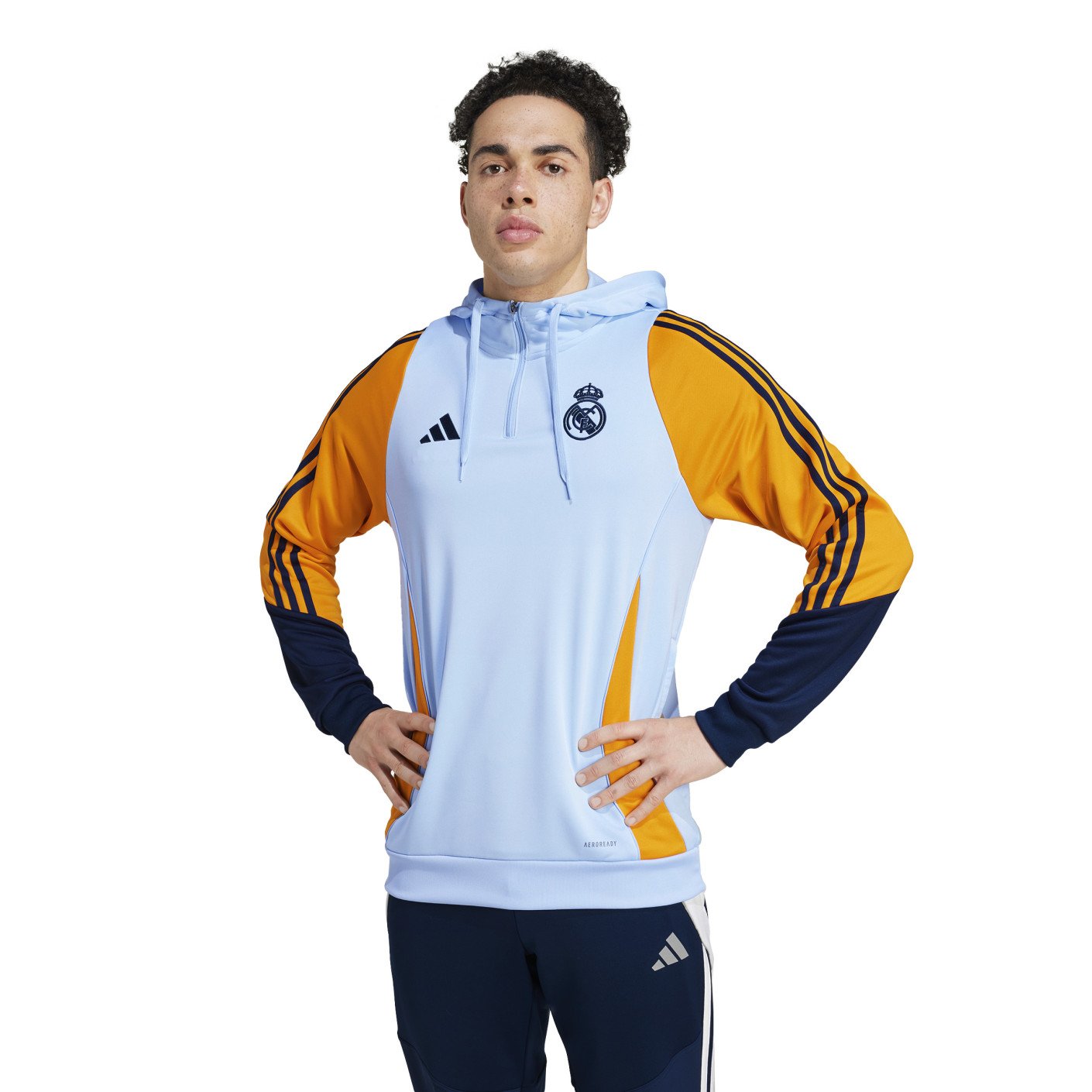 adidas Real Madrid Track Sweat à Capuche 2024-2025 Bleu Clair Jaune Bleu Foncé