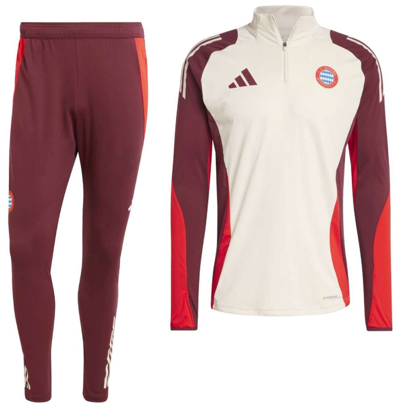 adidas Bayern München Trainingspak 1/4-Zip Europees 2024-2025 Wit Bordeauxrood Rood