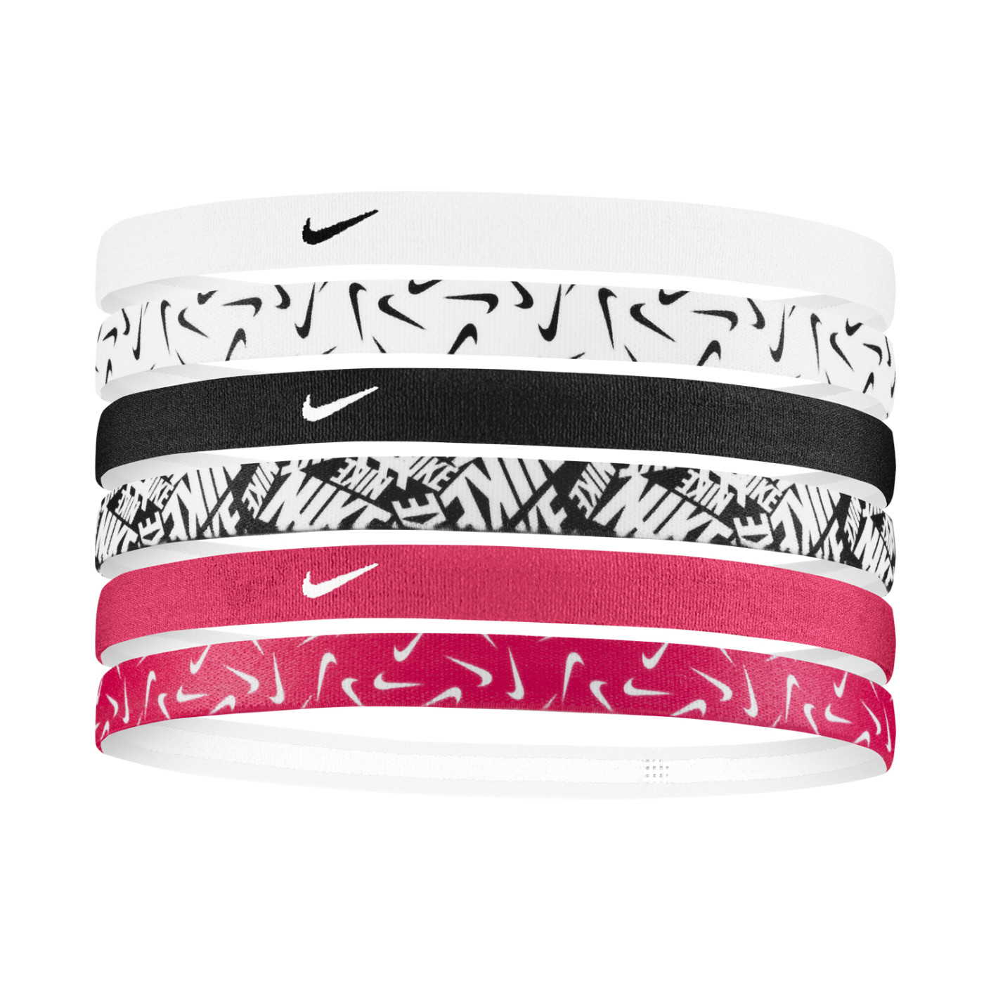 Lot de 6 bandeaux imprimés Nike, blanc, rose, noir