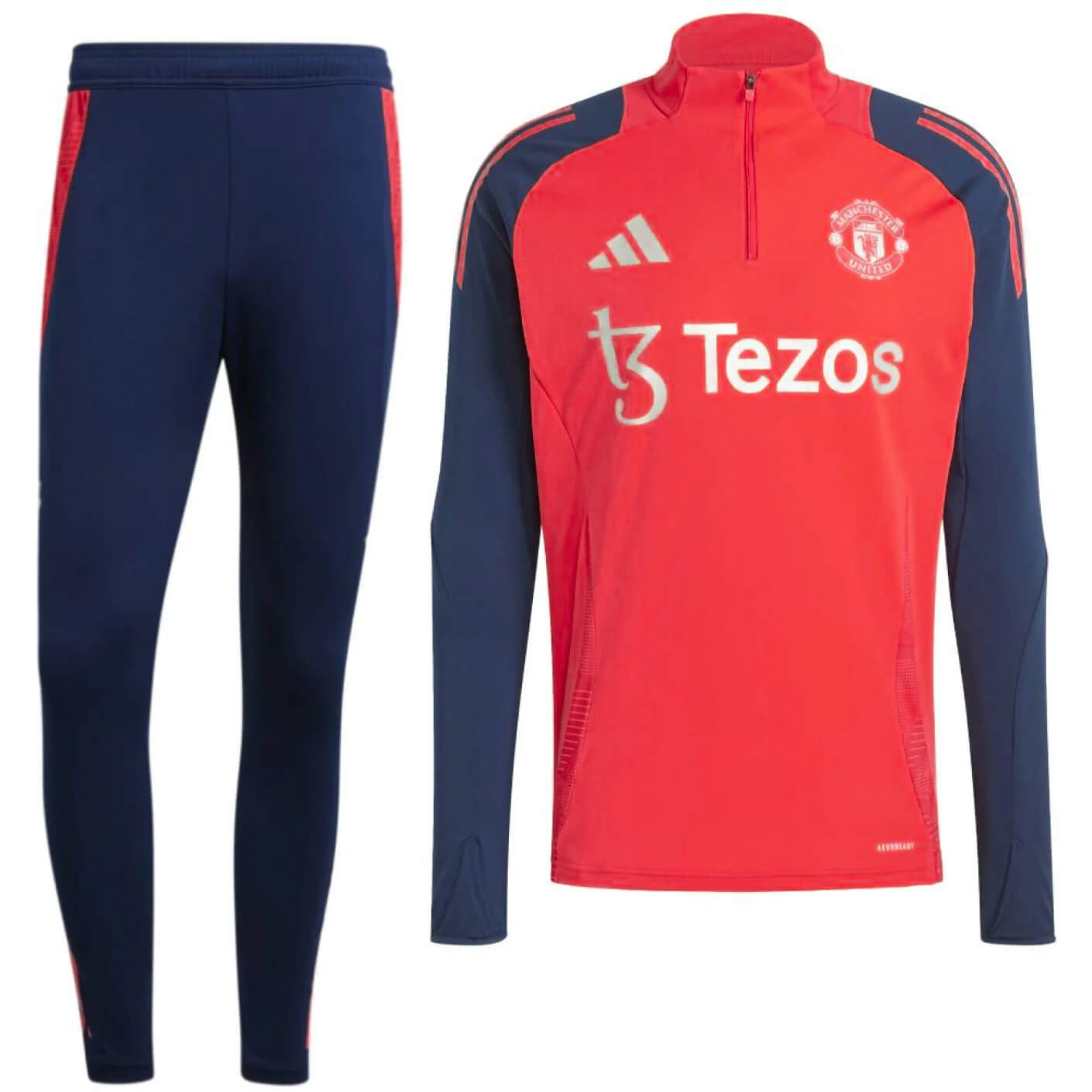 adidas Manchester United Survêtement 1/4-Zip 2024-2025 Rouge Bleu Foncé Argenté