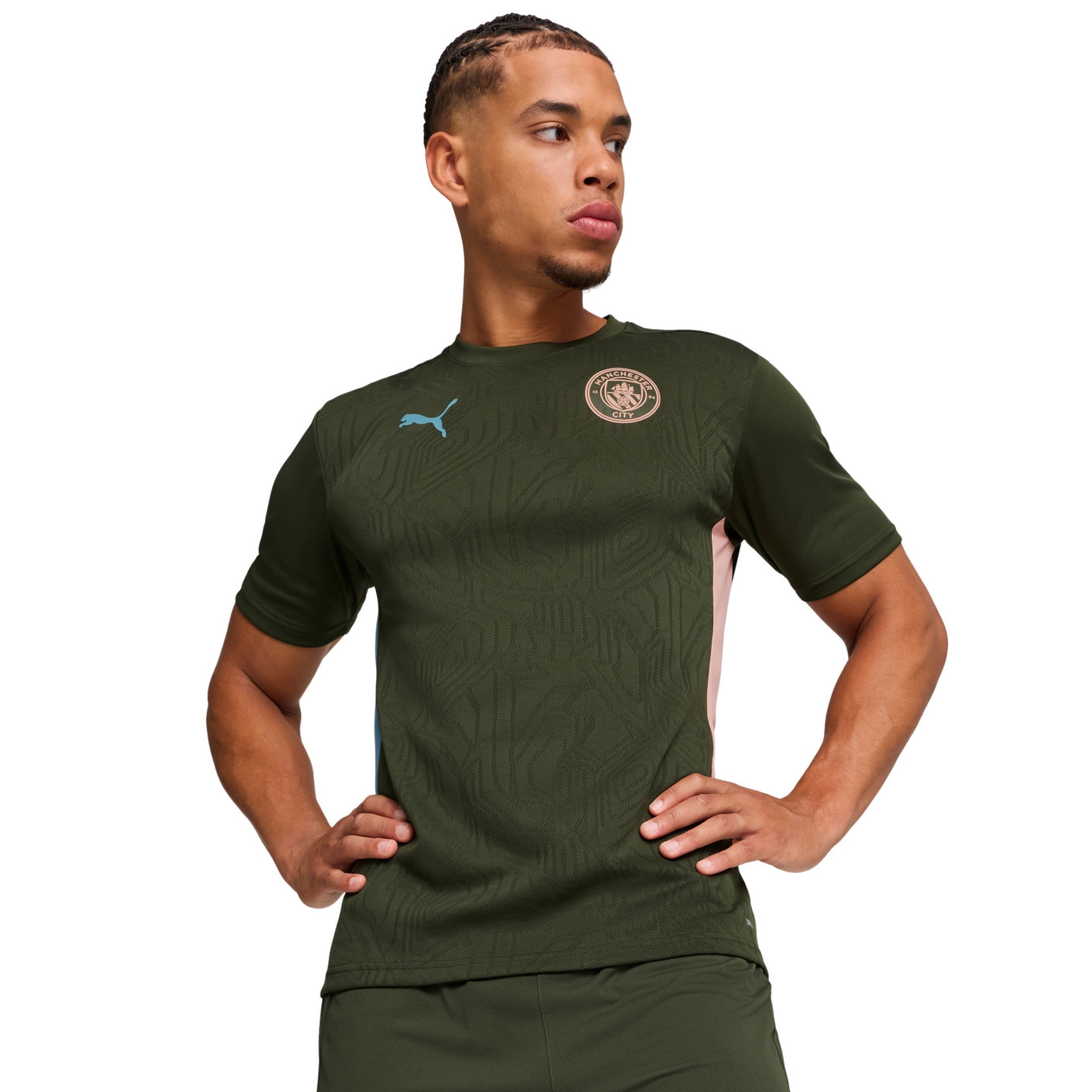 PUMA Manchester City Maillot d'Entraînement 2024-2025 Vert Olive Bleu Clair Rose