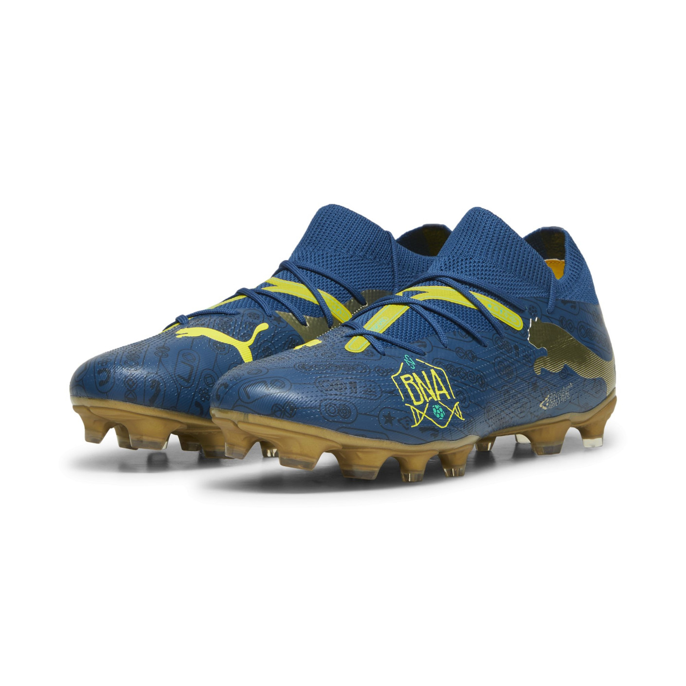 PUMA Future 7 Match BNA Gazon Naturel Gazon Artificiel Chaussures de Foot (MG) Bleu Foncé Doré Jaune