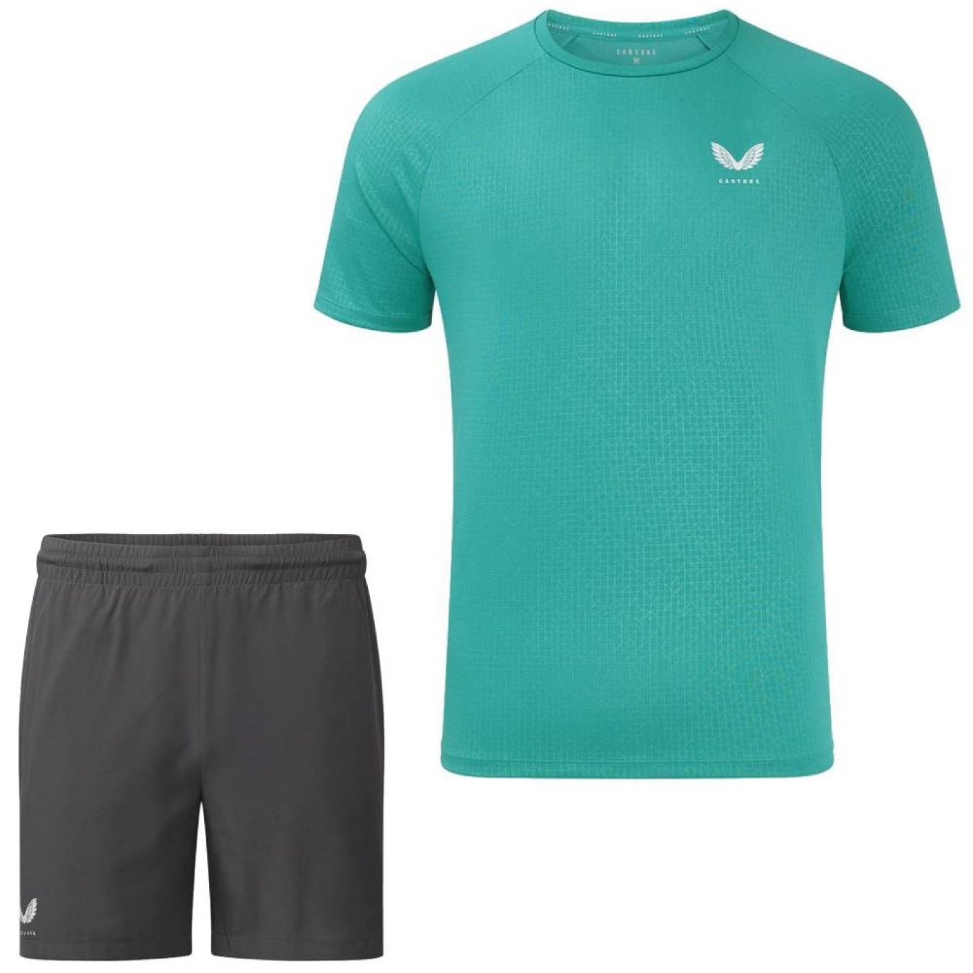 Ensemble d'été stretch imprimé Castore turquoise gris foncé blanc