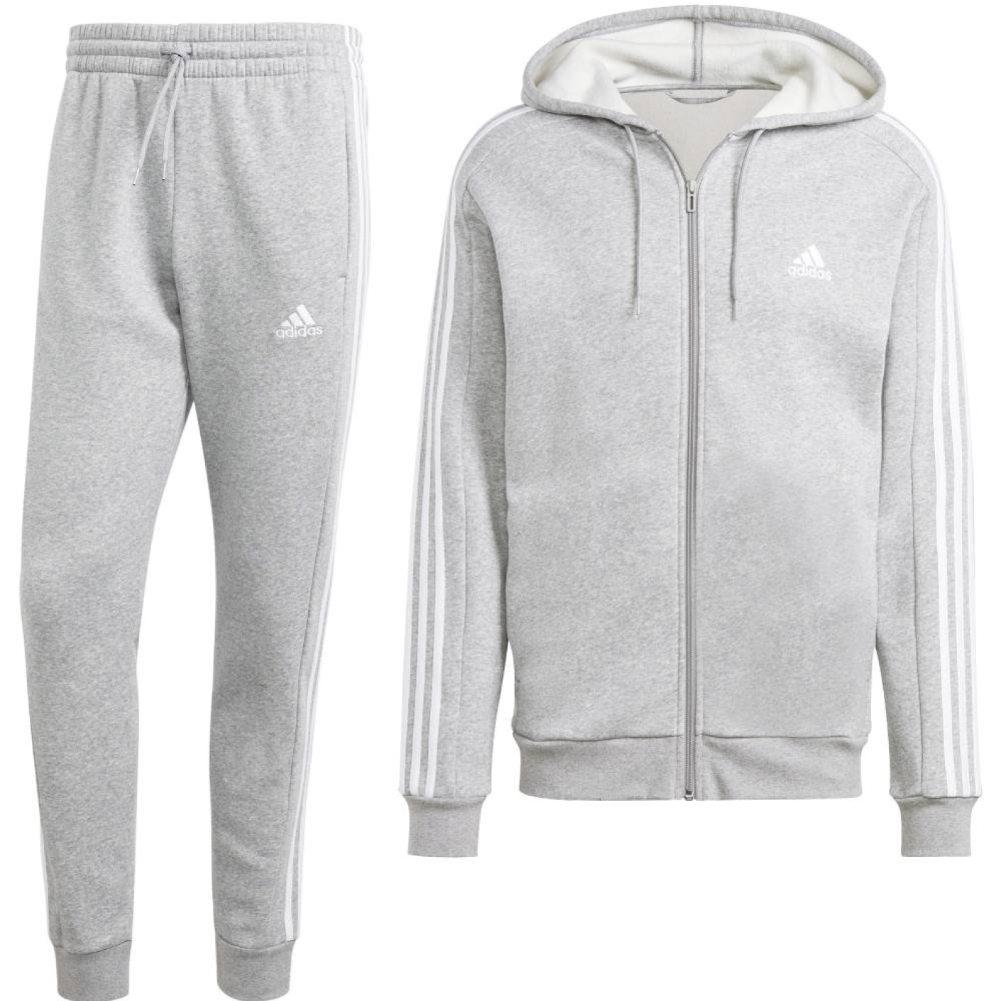 adidas Essentials Fleece Joggingpak Full-Zip Grijs Wit