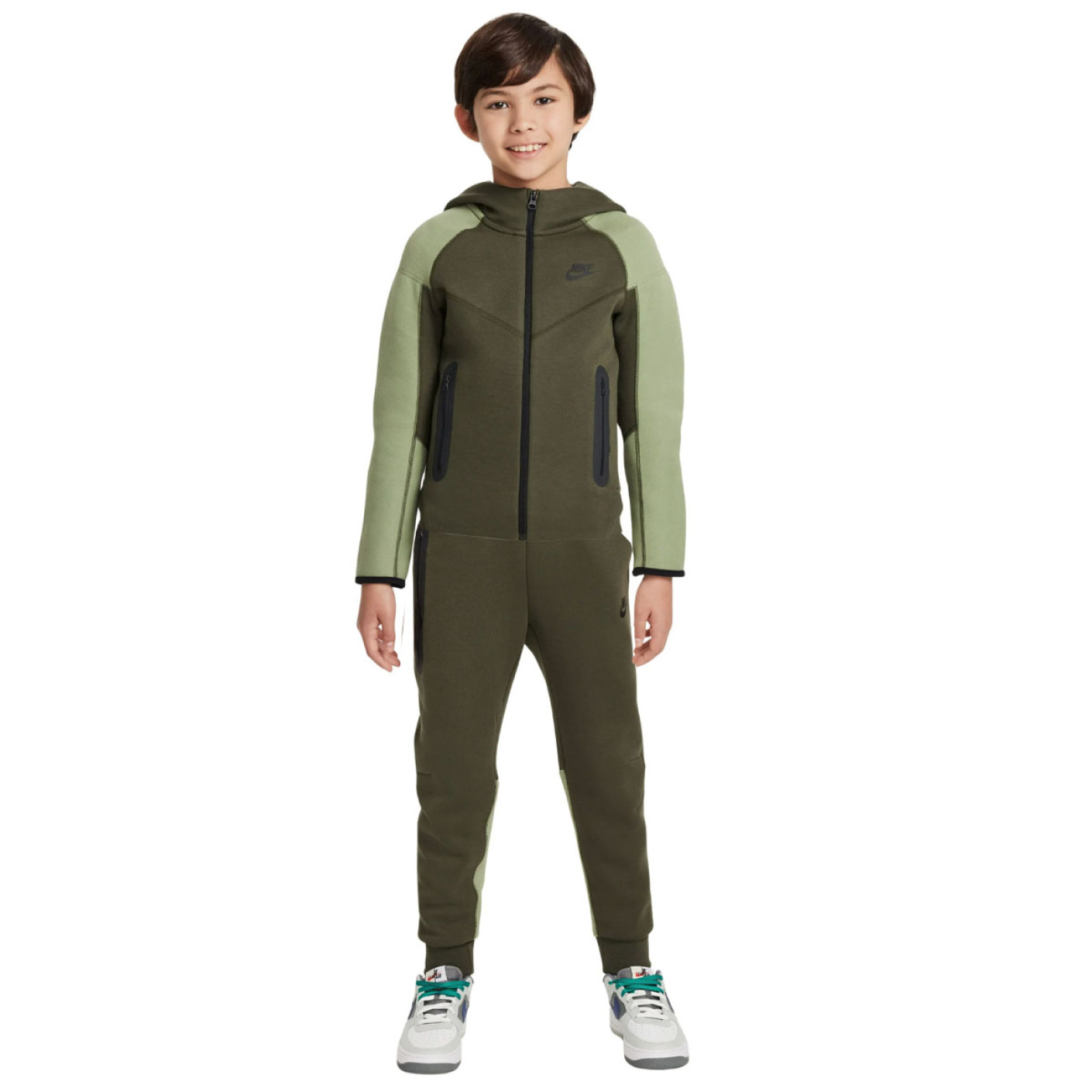 Nike Tech Fleece Sportswear Survêtement Enfants Vert Foncé Vert Clair Noir