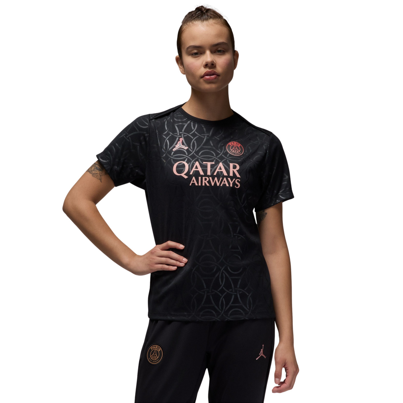 Nike Paris Saint Germain x Jordan Pre Match Maillot d Entrainement 2024 2025 Femmes Noir Rouge Rose Voetbalshop.be