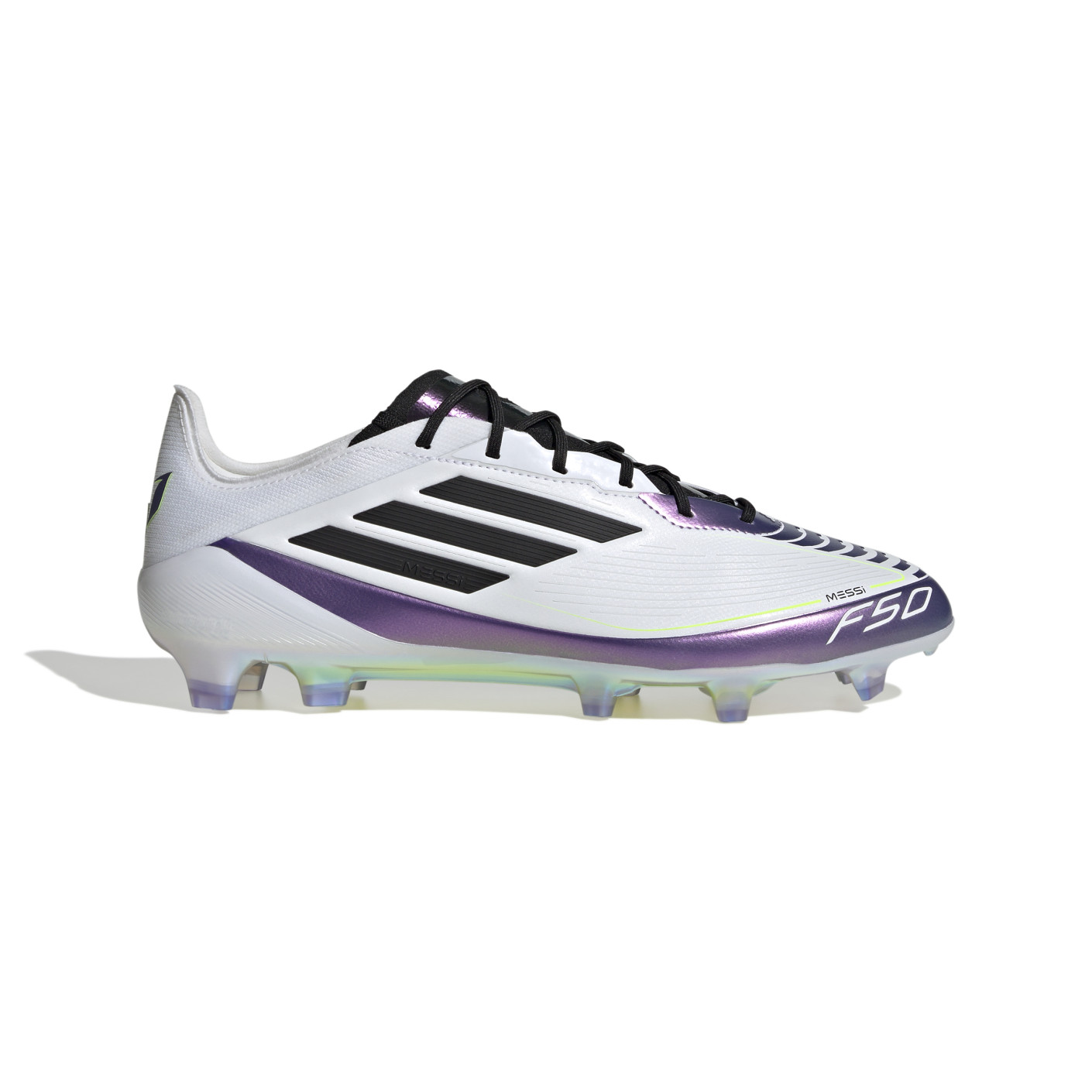 adidas F50 Messi Elite Gazon Naturel Chaussures de Foot (FG) Blanc Mauve Noir