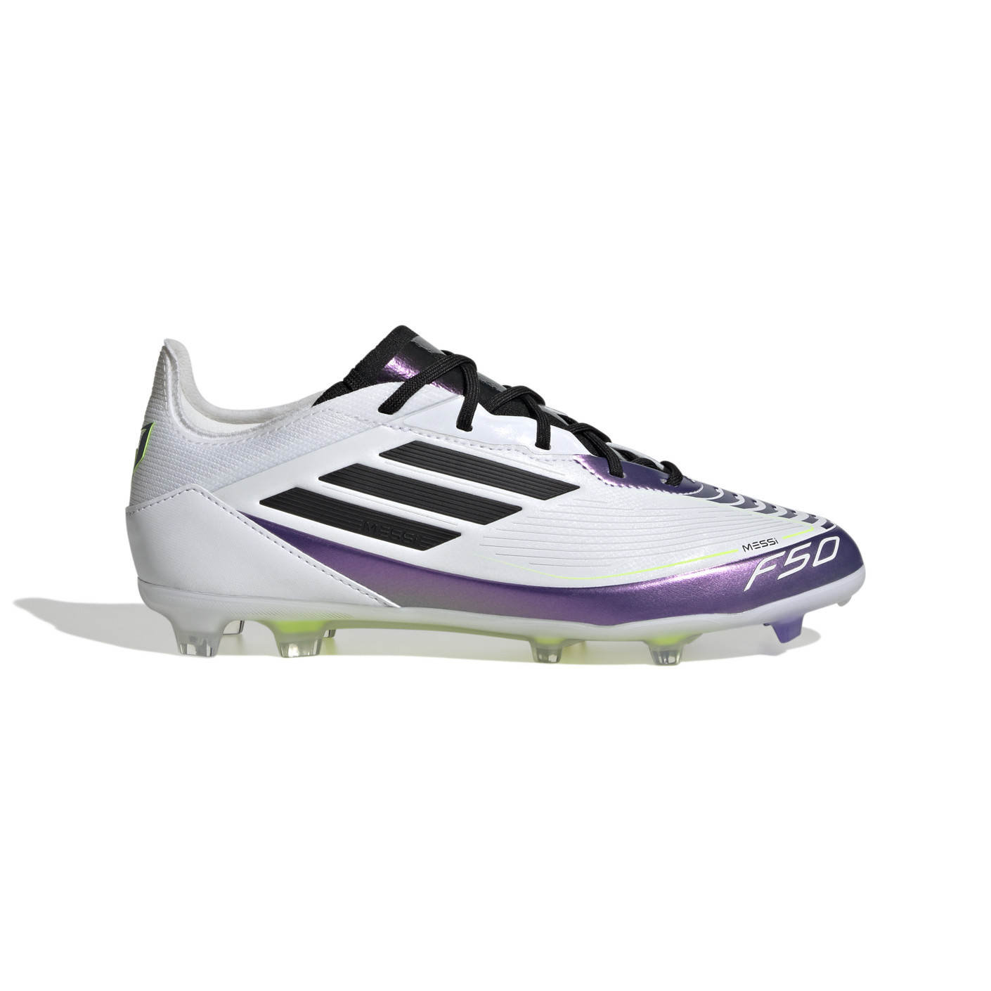 adidas F50 Messi Pro Gazon Naturel Chaussures de Foot (FG) Enfants Blanc Mauve Noir