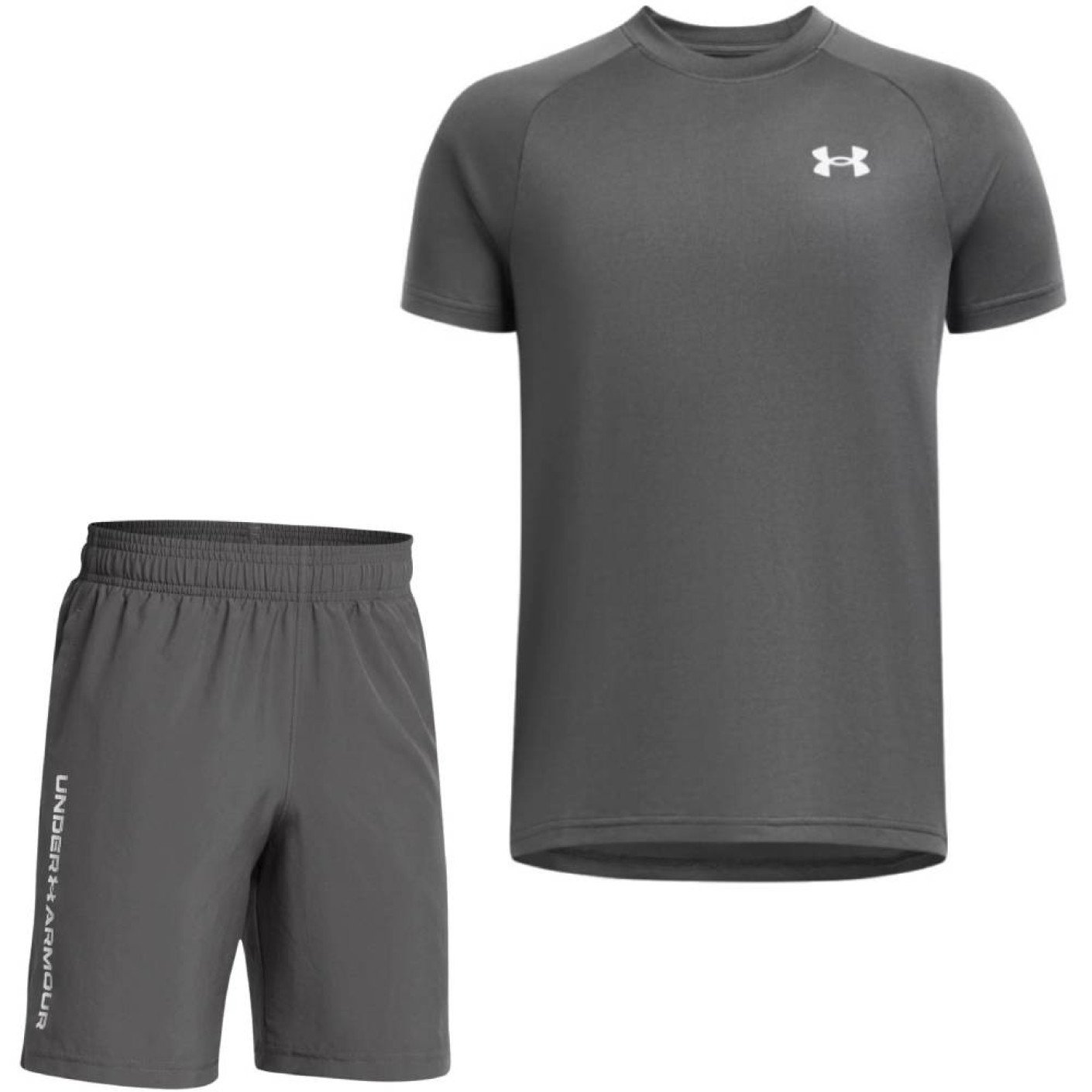 Ensemble d'entraînement Under Armour Tech 2.0 Wordmark pour enfants gris foncé et blanc