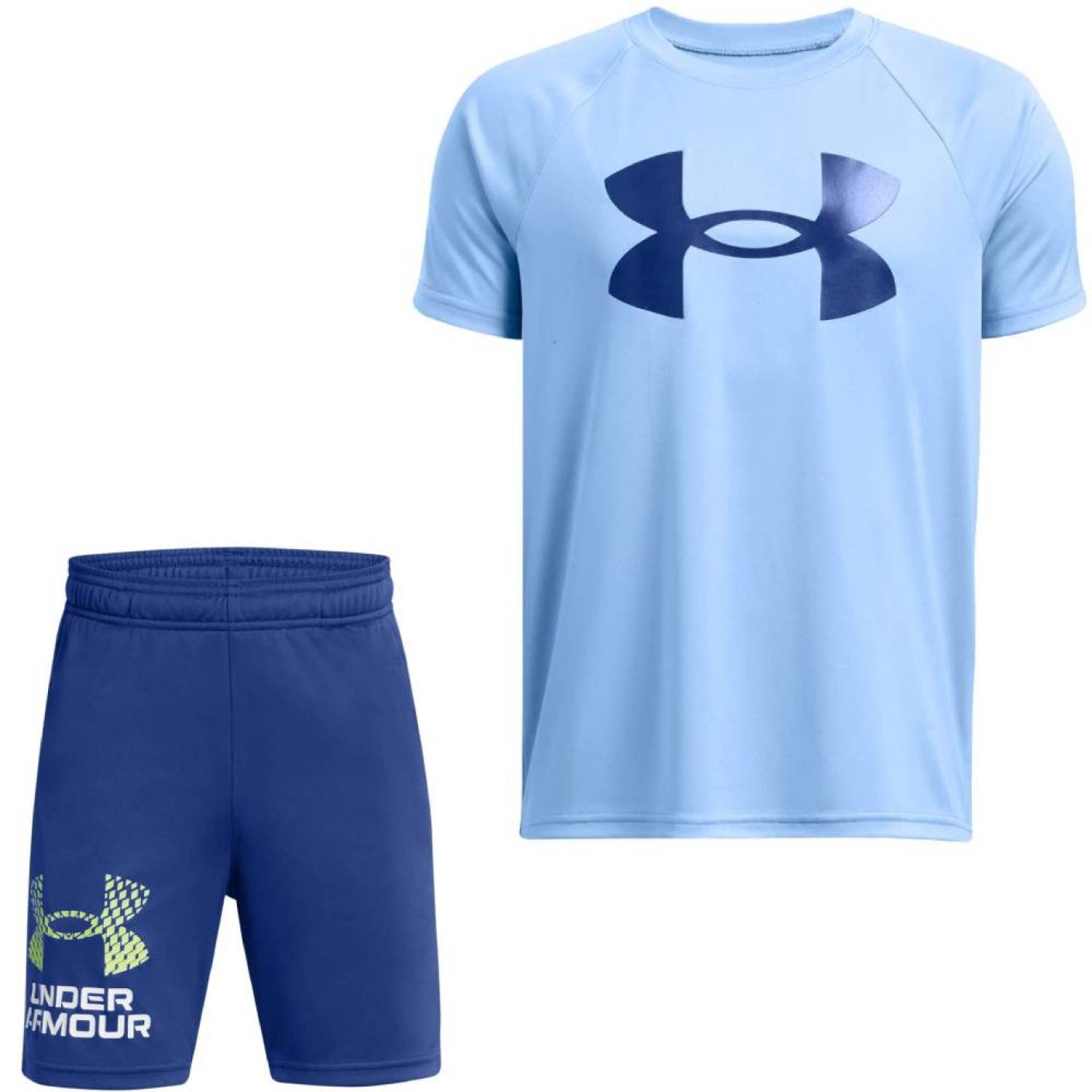 Ensemble d'été Under Armour Tech Big Logo pour enfants, bleu foncé, jaune, blanc