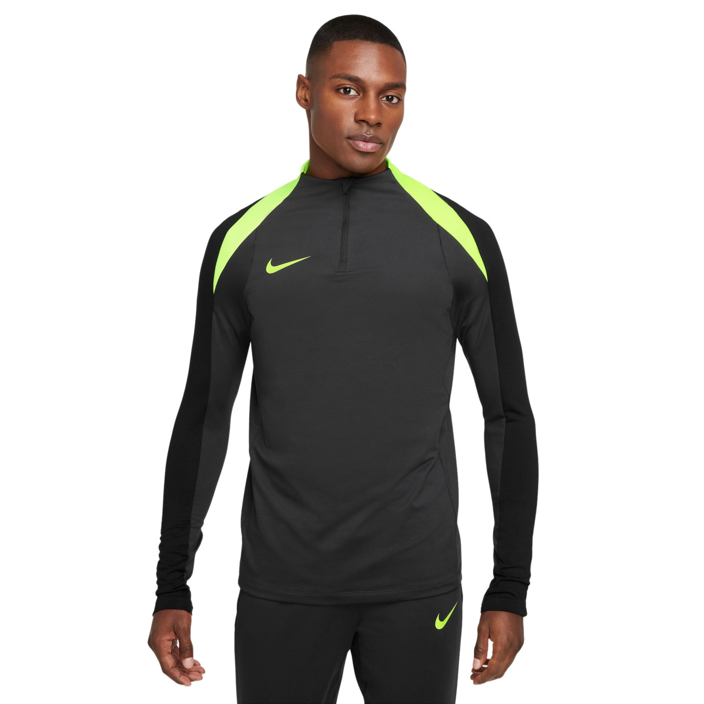 Pull en haut d'entraînement Nike Strike à 1/4 fermeture éclair, noir anthracite, jaune fluo