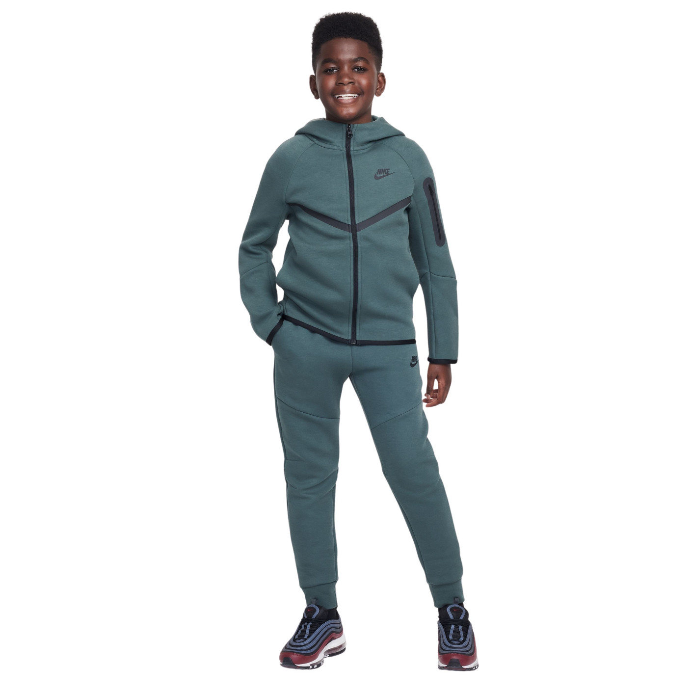 Nike Tech Fleece Sportswear Trainingspak Kids Donkergroen Zwart