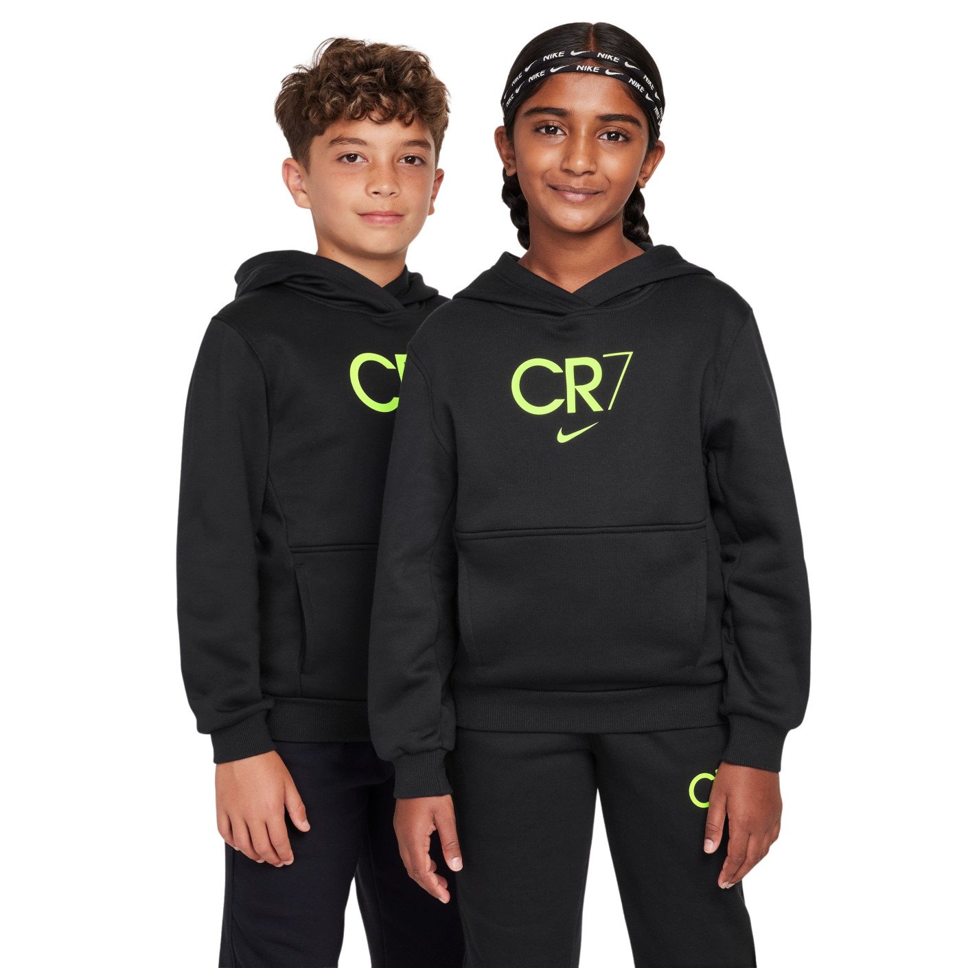 Nike CR7 Club Fleece Sweat à Capuche Enfants Noir Néon Jaune