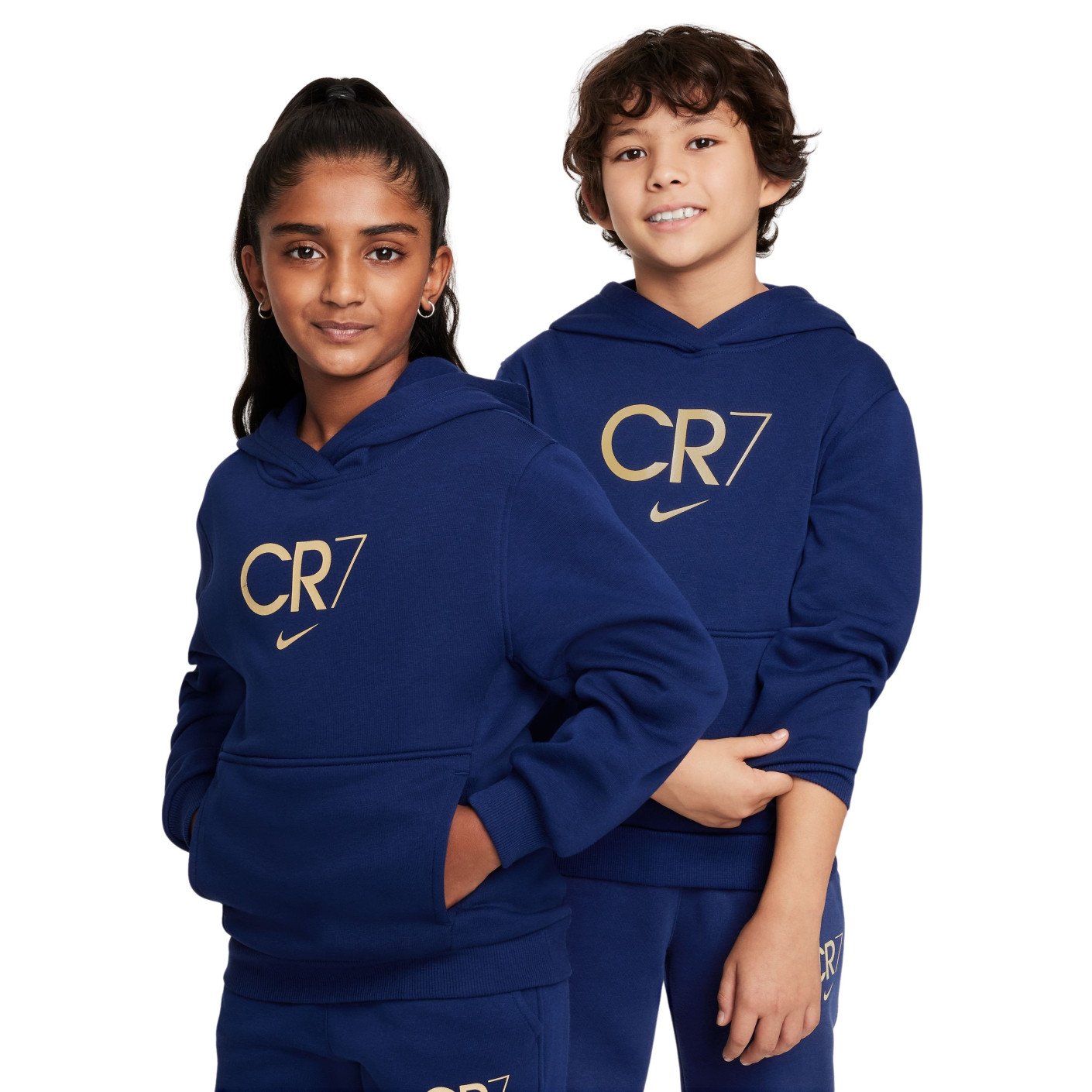 Nike CR7 Club Fleece Sweat à Capuche Enfants Bleu Foncé Doré