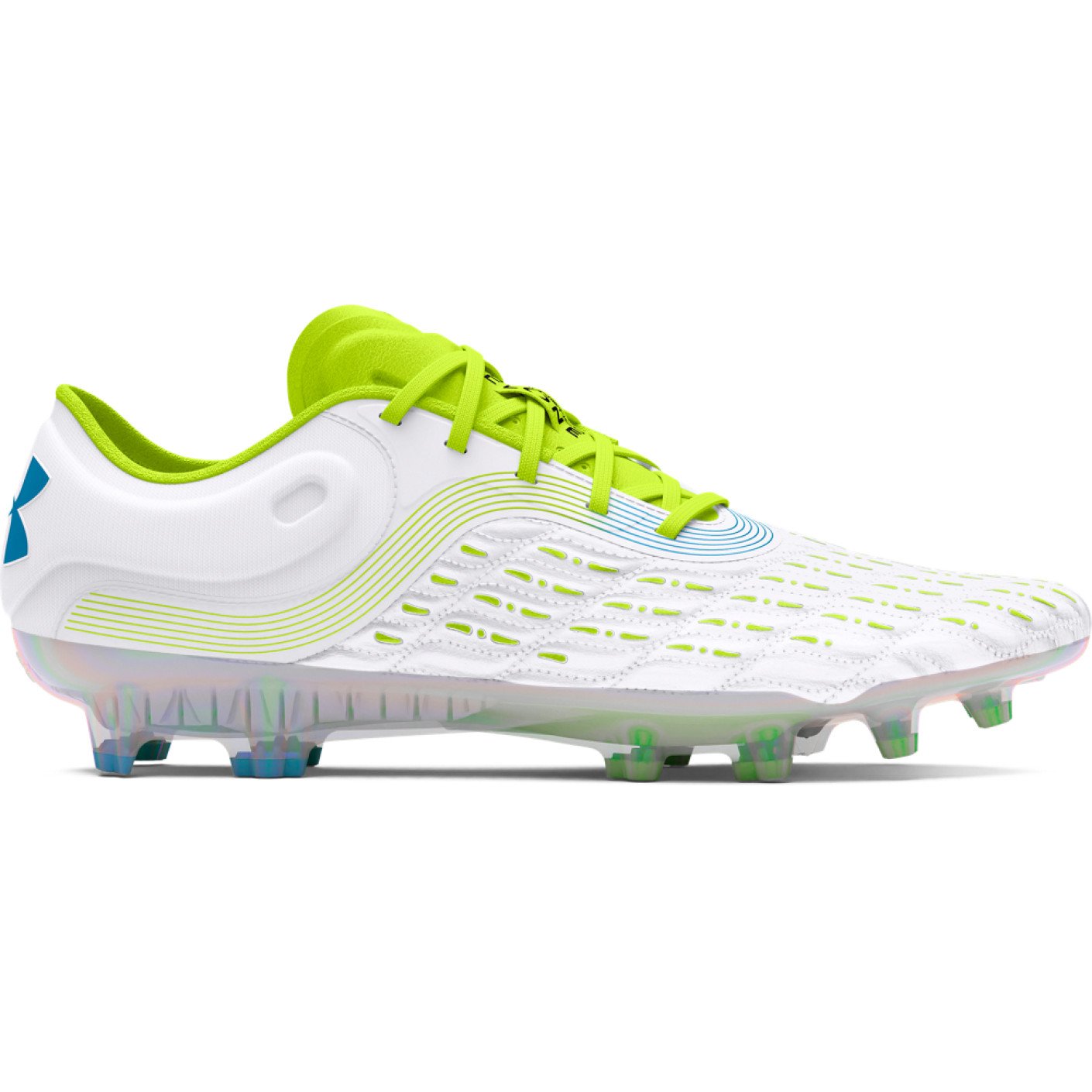 Under Armour Clone Magnetico Elite 3.0 Gazon Naturel Chaussures de Foot (FG) Blanc Vert Clair Bleu