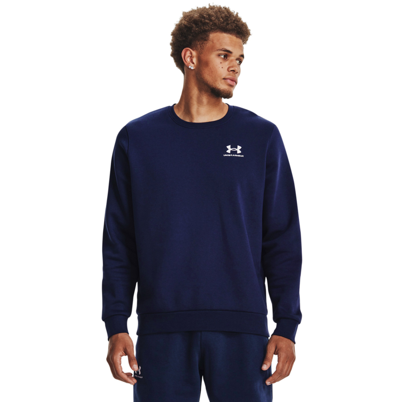 Under Armour Essential Fleece Crew Sweat-Shirt Bleu Foncé Blanc