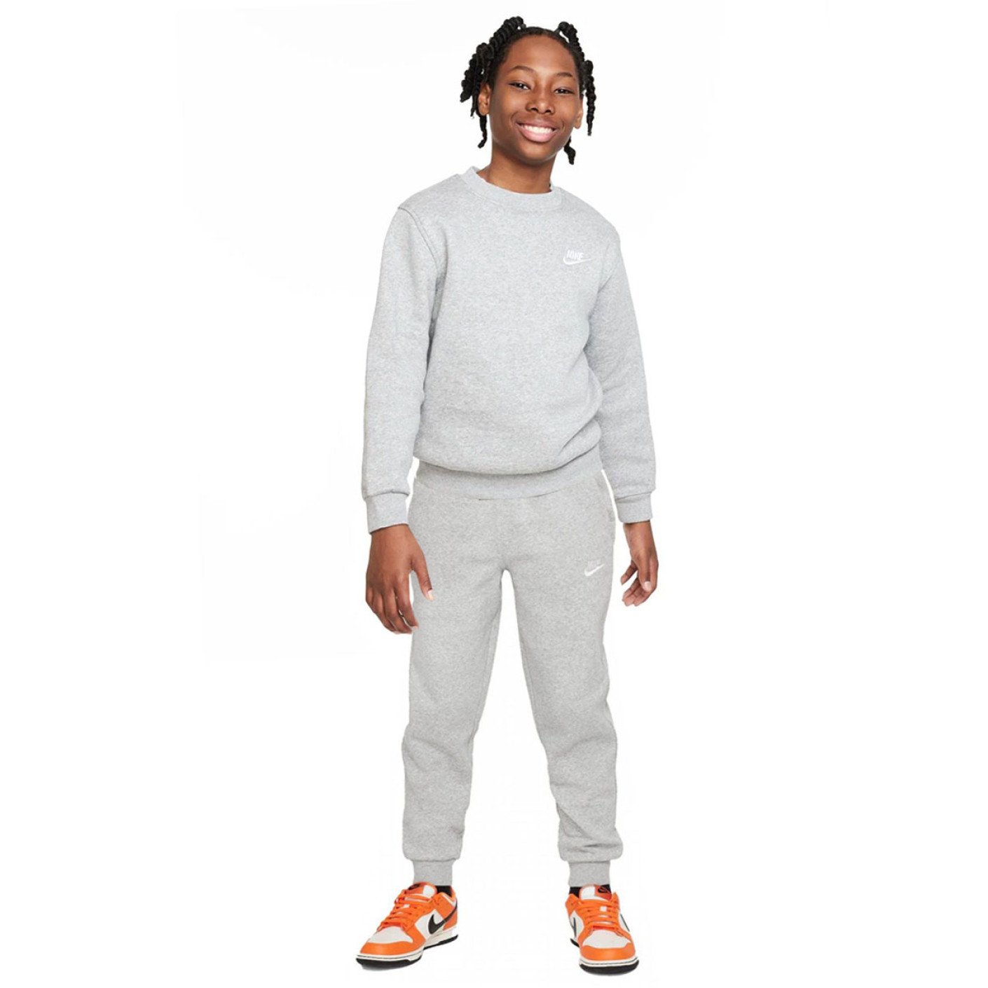 Nike Sportswear Club Fleece Crew Survêtement Enfants Gris Clair Blanc