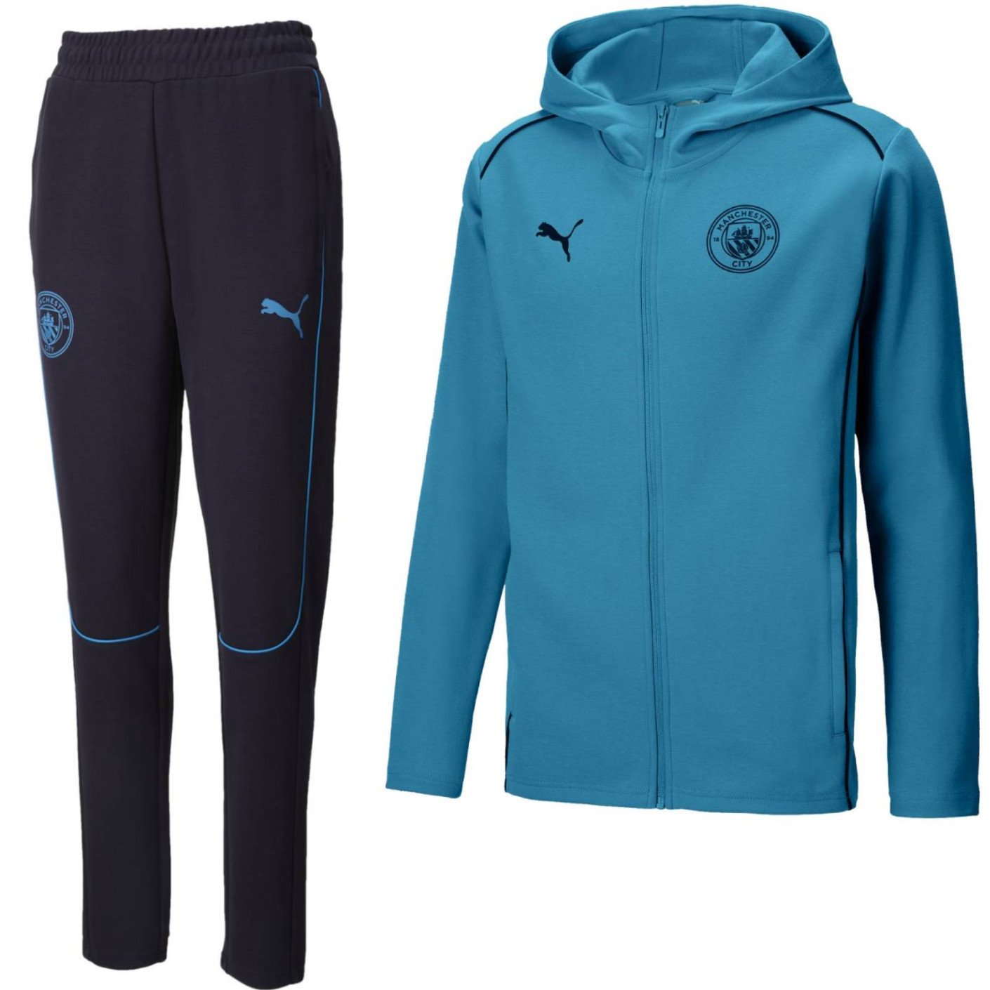 PUMA Manchester City Casuals Survêtement à Capuche Full-Zip 2024-2025 Bleu Clair Bleu Foncé