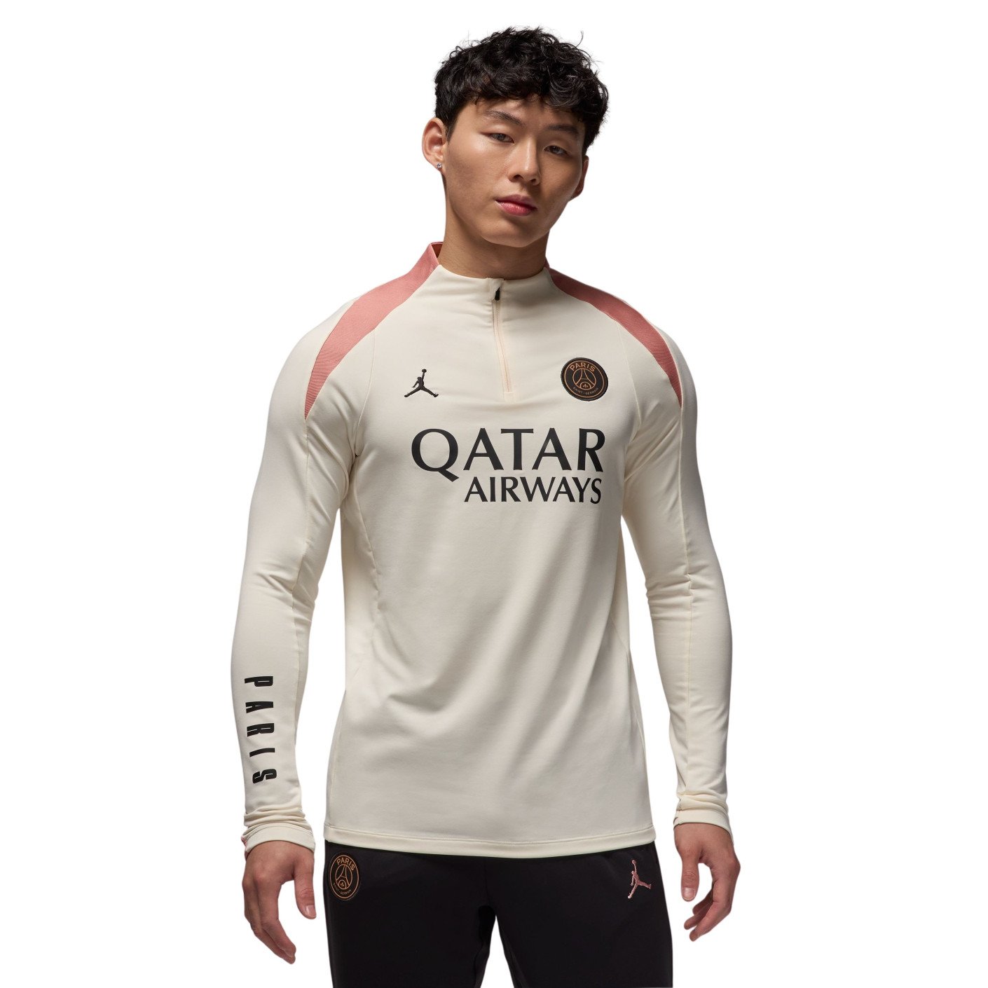 Nike Paris Saint-Germain x Jordan Strike Haut d'Entraînement 1/4-Zip 2024-2025 Blanc Cassé Rose Noir