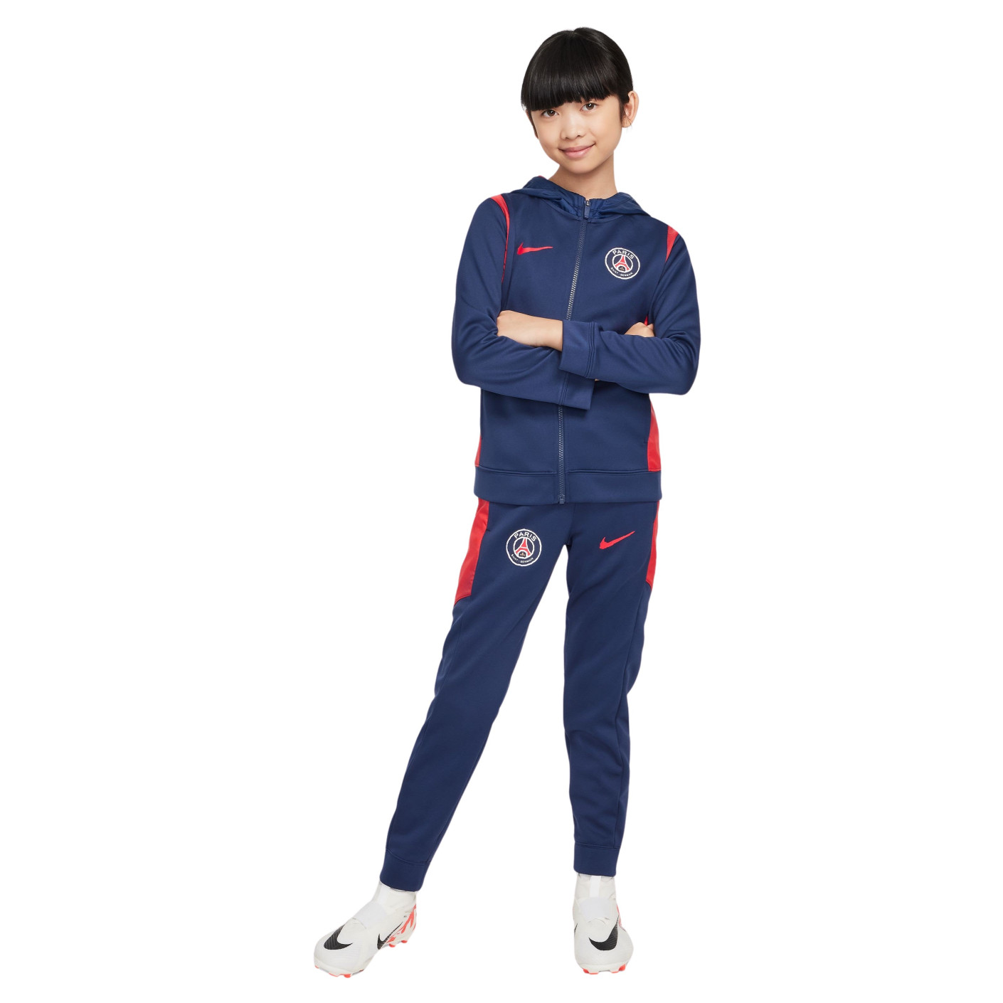 Nike Paris Saint-Germain Trainingspak Full-Zip Hooded 2024-2025 Kids Donkerblauw Rood