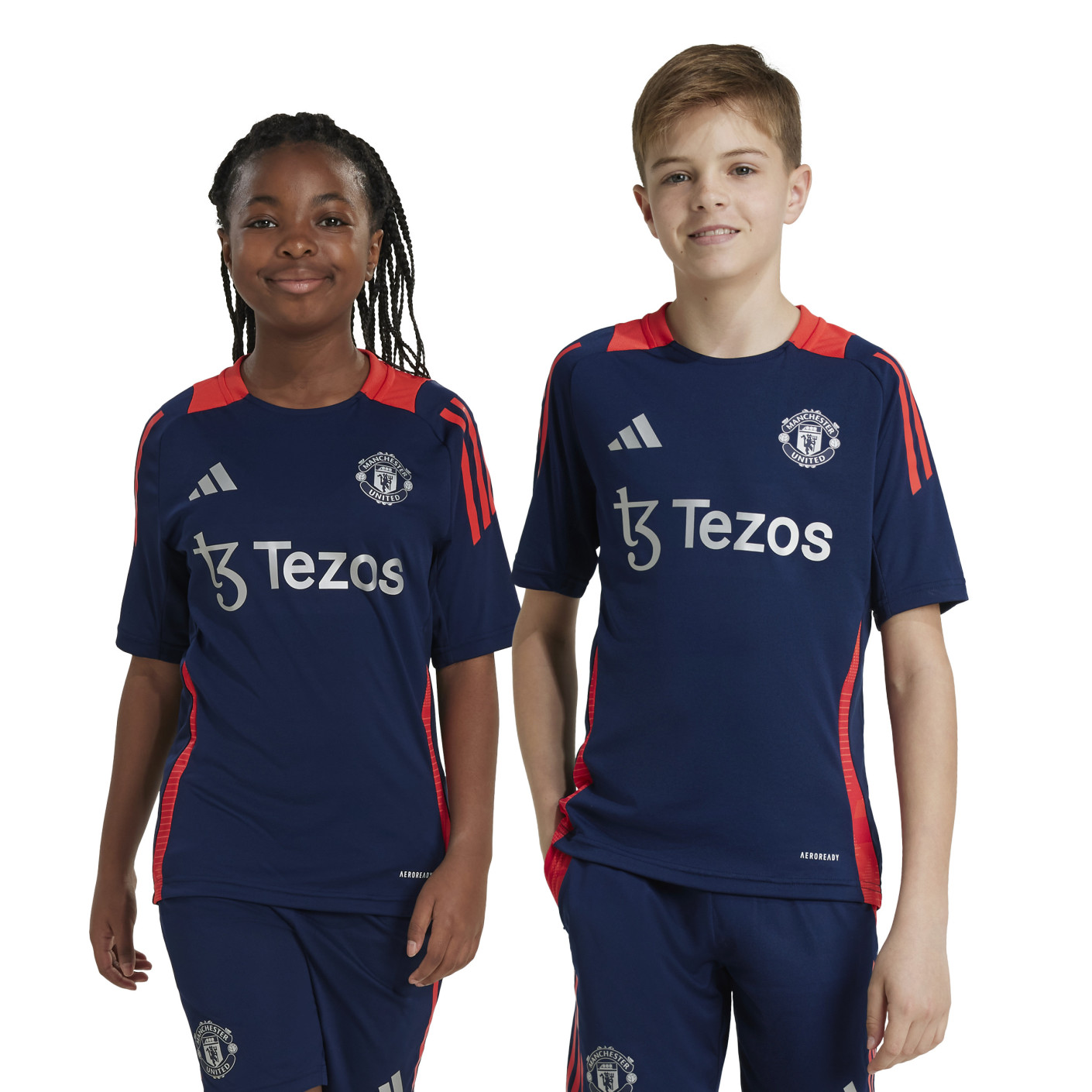 adidas Manchester United Trainingsshirt 2024-2025 Kids Donkerblauw Rood Zilver