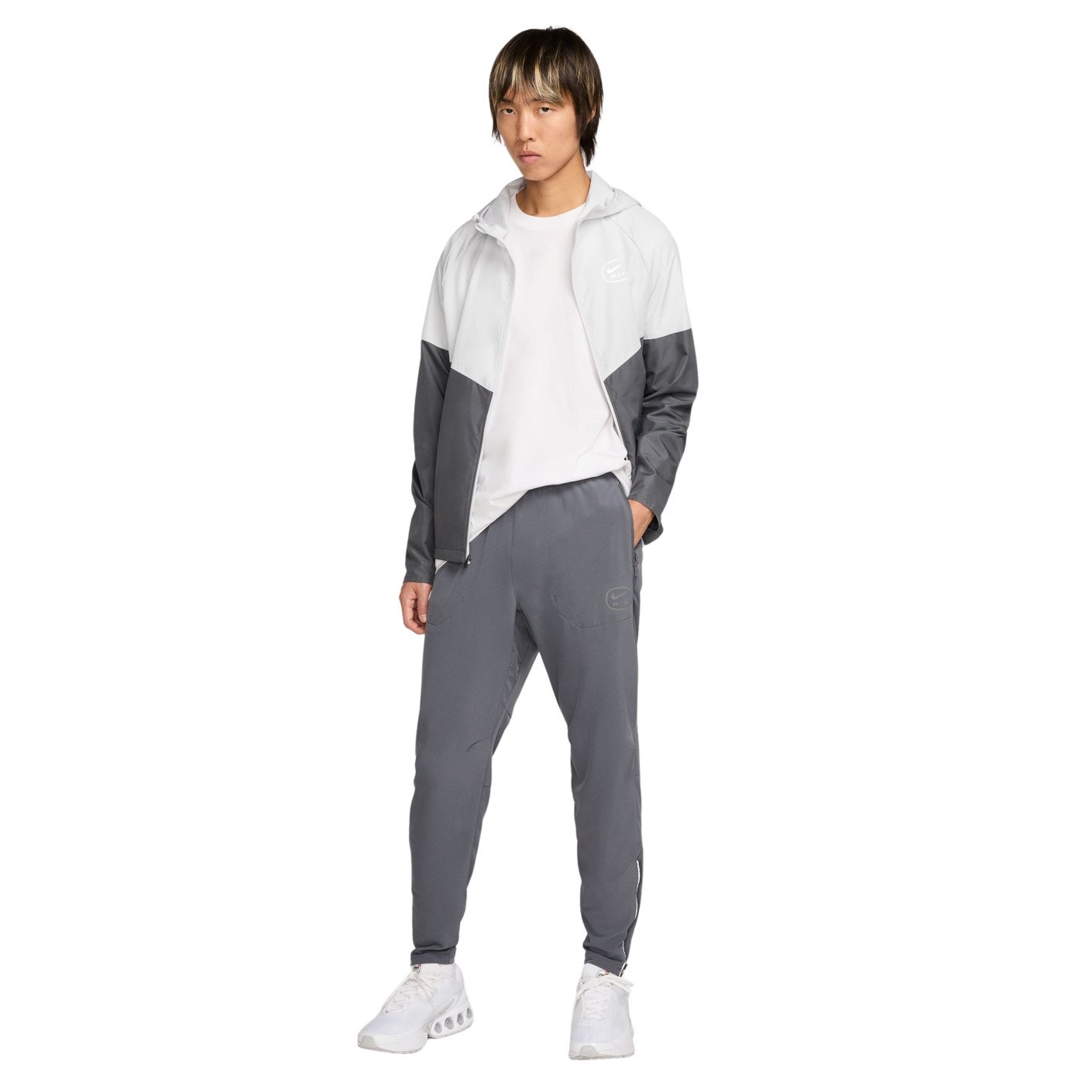 Survêtement Nike Sportswear Air entièrement zippé tissé gris foncé gris clair blanc