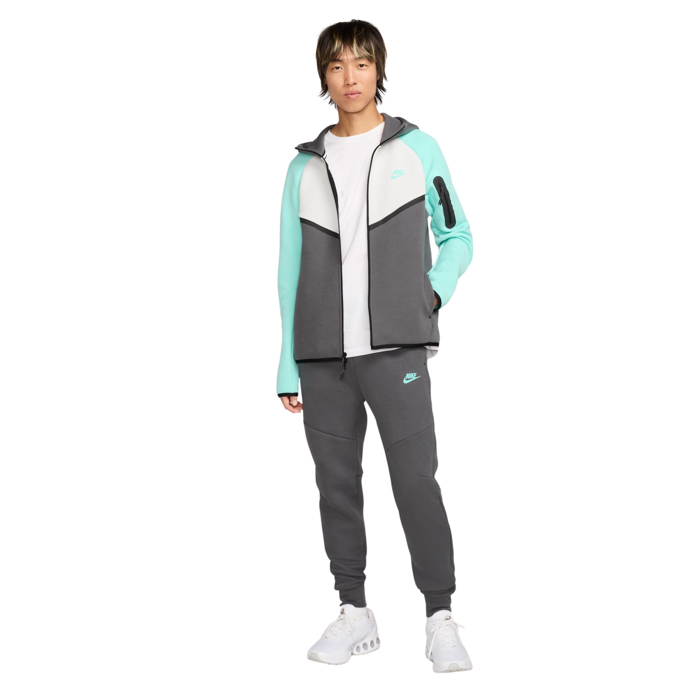 Nike Tech Fleece Sportswear Survêtement Gris Foncé Blanc Turquoise