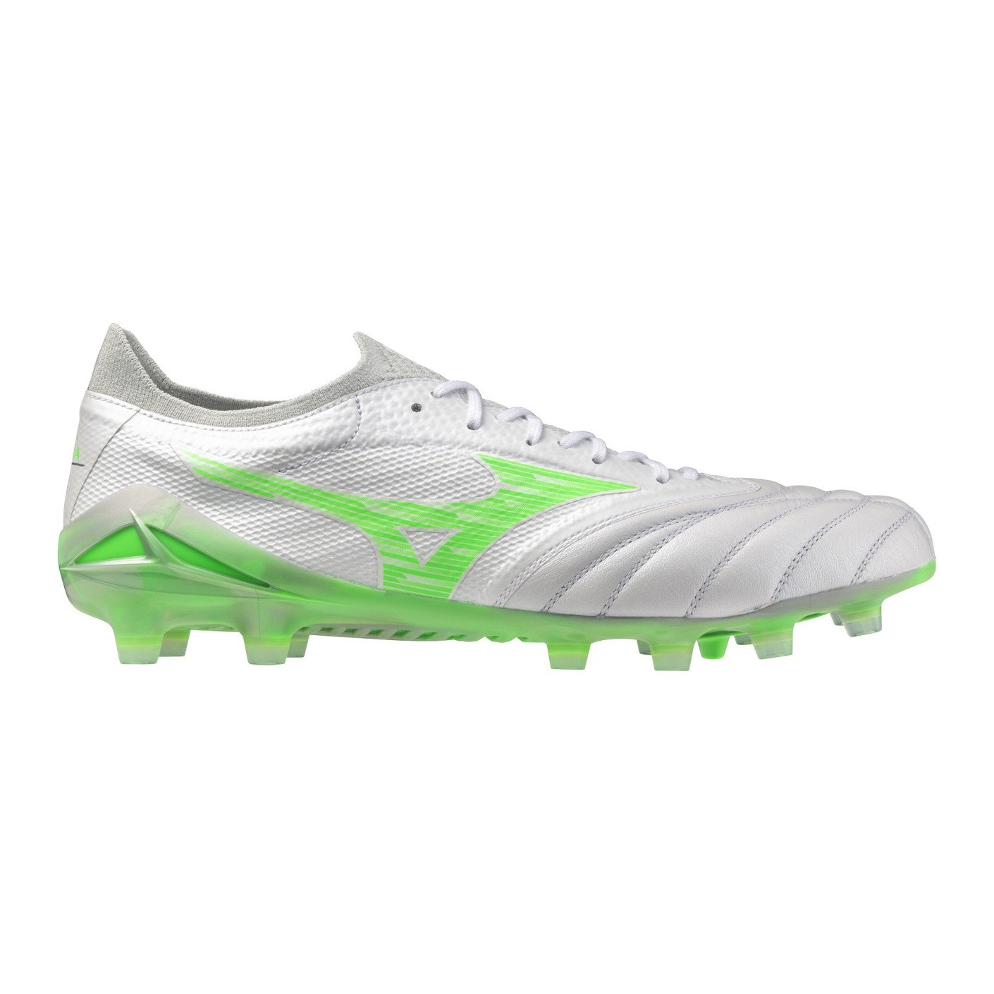 Mizuno Morelia Neo IV Beta Elite Gazon Naturel Chaussures de Foot (FG) Argenté Vert Vif