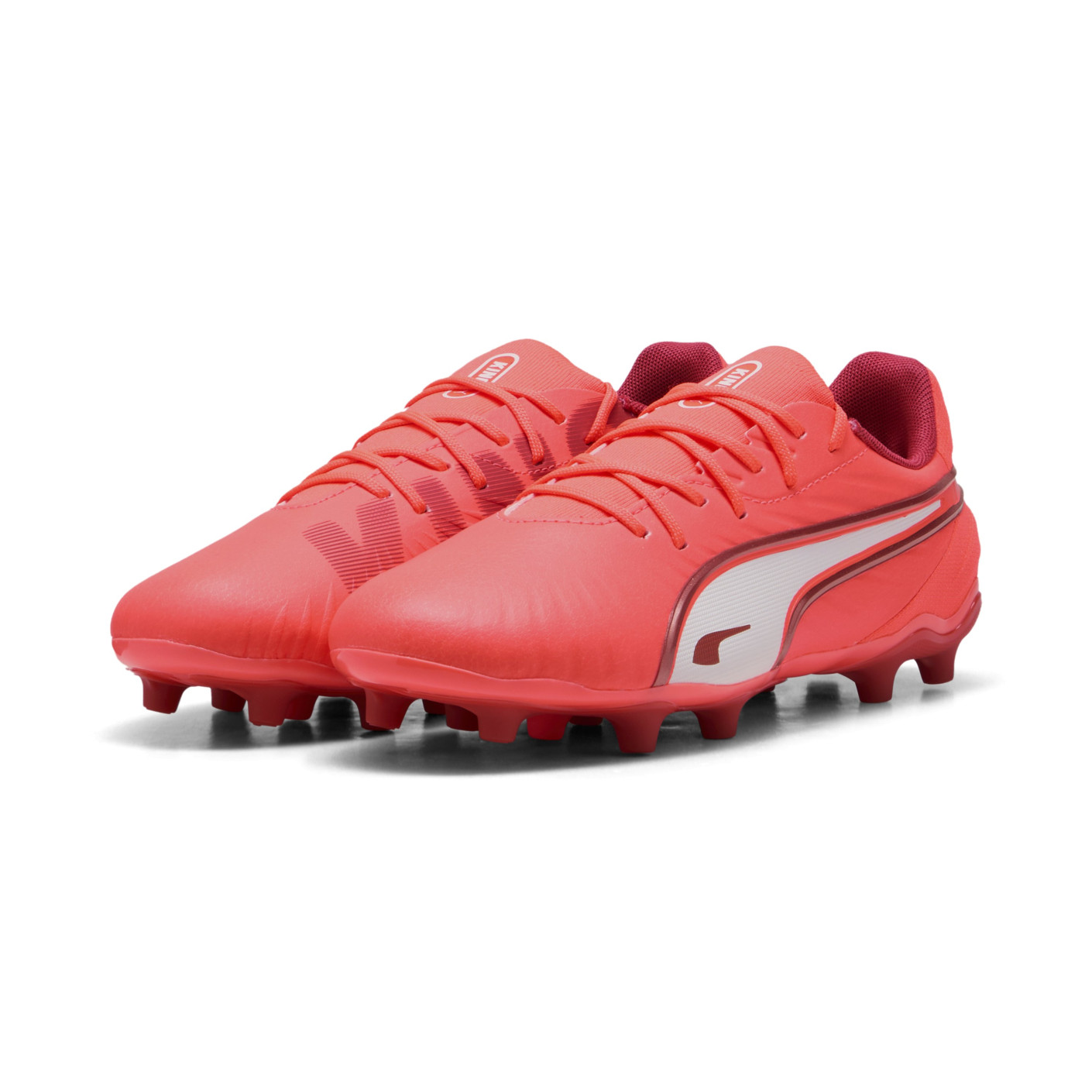 PUMA King Match Gazon Naturel Gazon Artificiel Chaussures de Foot (MG) Enfants Rouge Blanc