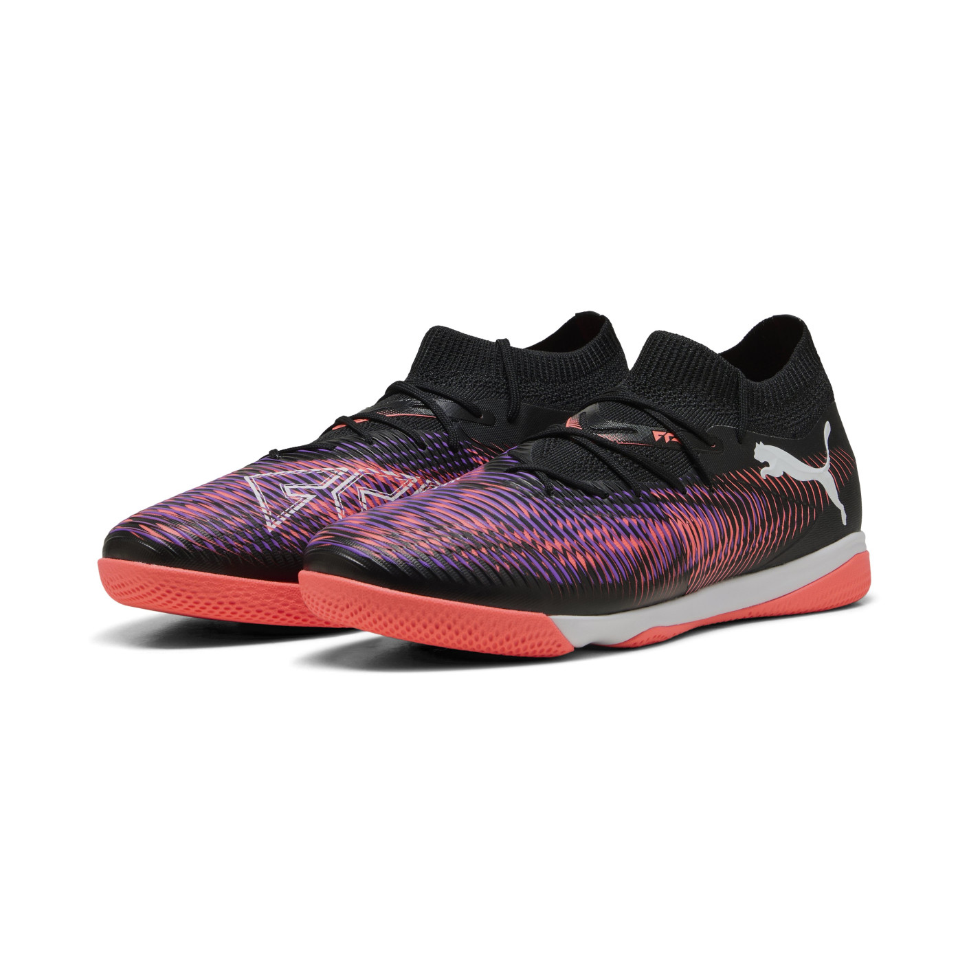 PUMA Future 8 Match Chaussures de Foot en Salle (IN) Noir Mauve Rouge