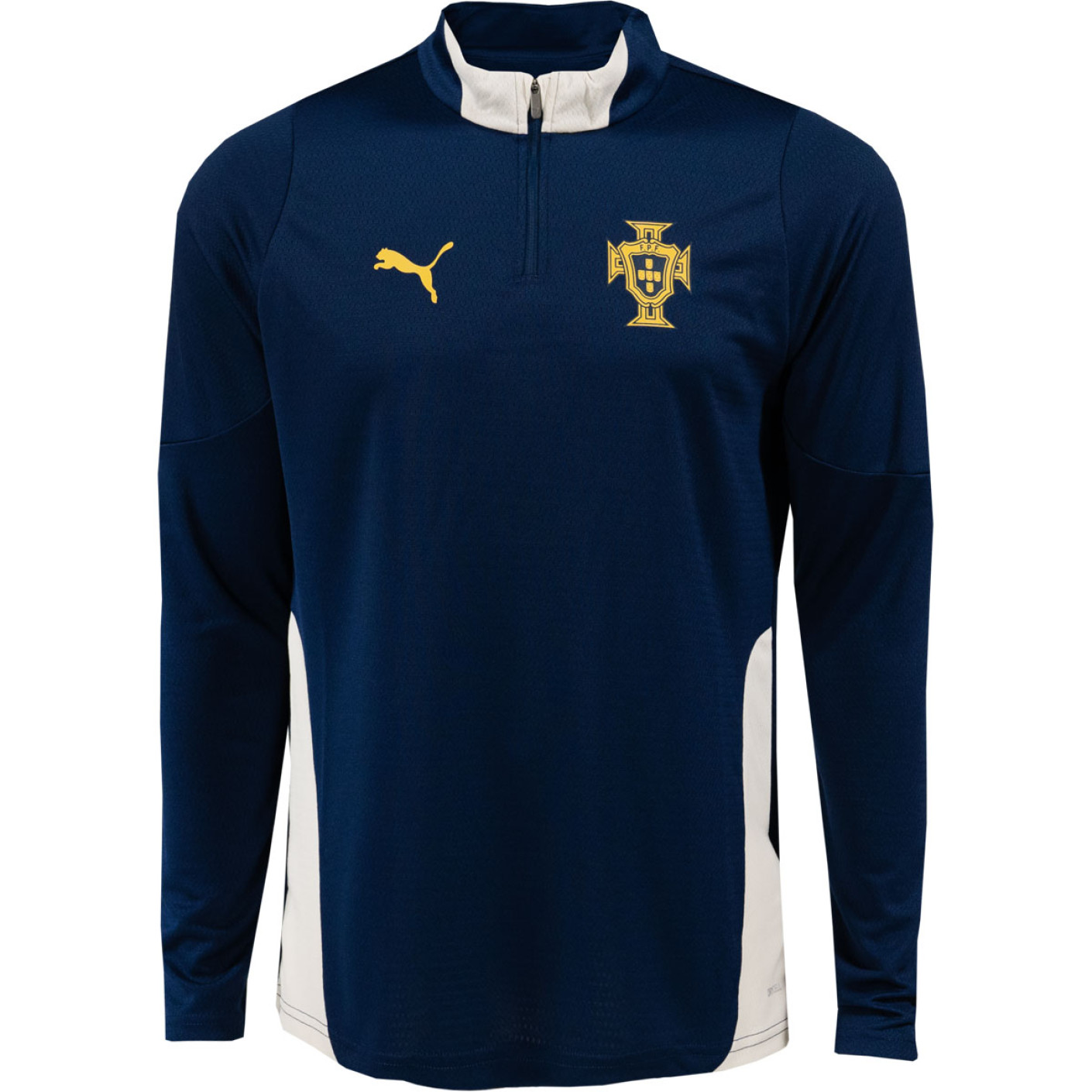 PUMA Portugal Haut d'Entraînement 1/4-Zip 2025-2026 Bleu Foncé Blanc Cassé Jaune