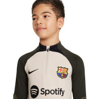 Nike FC Barcelona Strike Trainingspak 1/4-Zip 2023-2024 Kids Beige Donkergroen Zwart