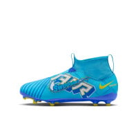 Nike Zoom Mercurial Superfly 9 Mbappé Academy Gazon Naturel Artificiel Chaussures de Foot (MG) Enfants Bleu Clair Jaune Orange