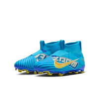 Nike Zoom Mercurial Superfly 9 Mbappé Academy Gazon Naturel Artificiel Chaussures de Foot (MG) Enfants Bleu Clair Jaune Orange