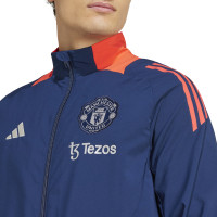 adidas Manchester United Présentation Survêtement Full-Zip 2024-2025 Bleu Foncé Rouge Argenté