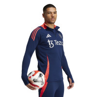 adidas Manchester United Trainingspak 1/4-Zip 2024-2025 Donkerblauw Rood Zilver