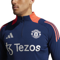 adidas Manchester United Trainingspak 1/4-Zip 2024-2025 Donkerblauw Rood Zilver