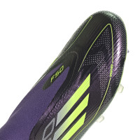 adidas F50 Elite Limited Edition Gazon Naturel Chaussures de Foot Sans Lacets (FG) Mauve Blanc Jaune