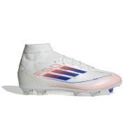 adidas F50 League Mid Gazon Naturel Chaussures de Foot (FG) Blanc Rouge Bleu