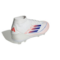 adidas F50 League Mid Gazon Naturel Chaussures de Foot (FG) Blanc Rouge Bleu