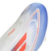 adidas F50 League Sans Lacets Gazon Naturel Chaussures de Foot (FG) Blanc Rouge Bleu
