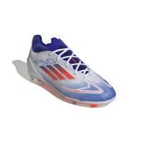 adidas F50 Pro Gazon Naturel Chaussures de Foot (FG) Enfants Blanc Rouge Bleu