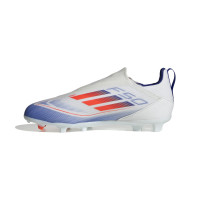adidas F50 League Sans Lacets Gazon Naturel Chaussures de Foot (FG) Enfants Blanc Rouge Bleu